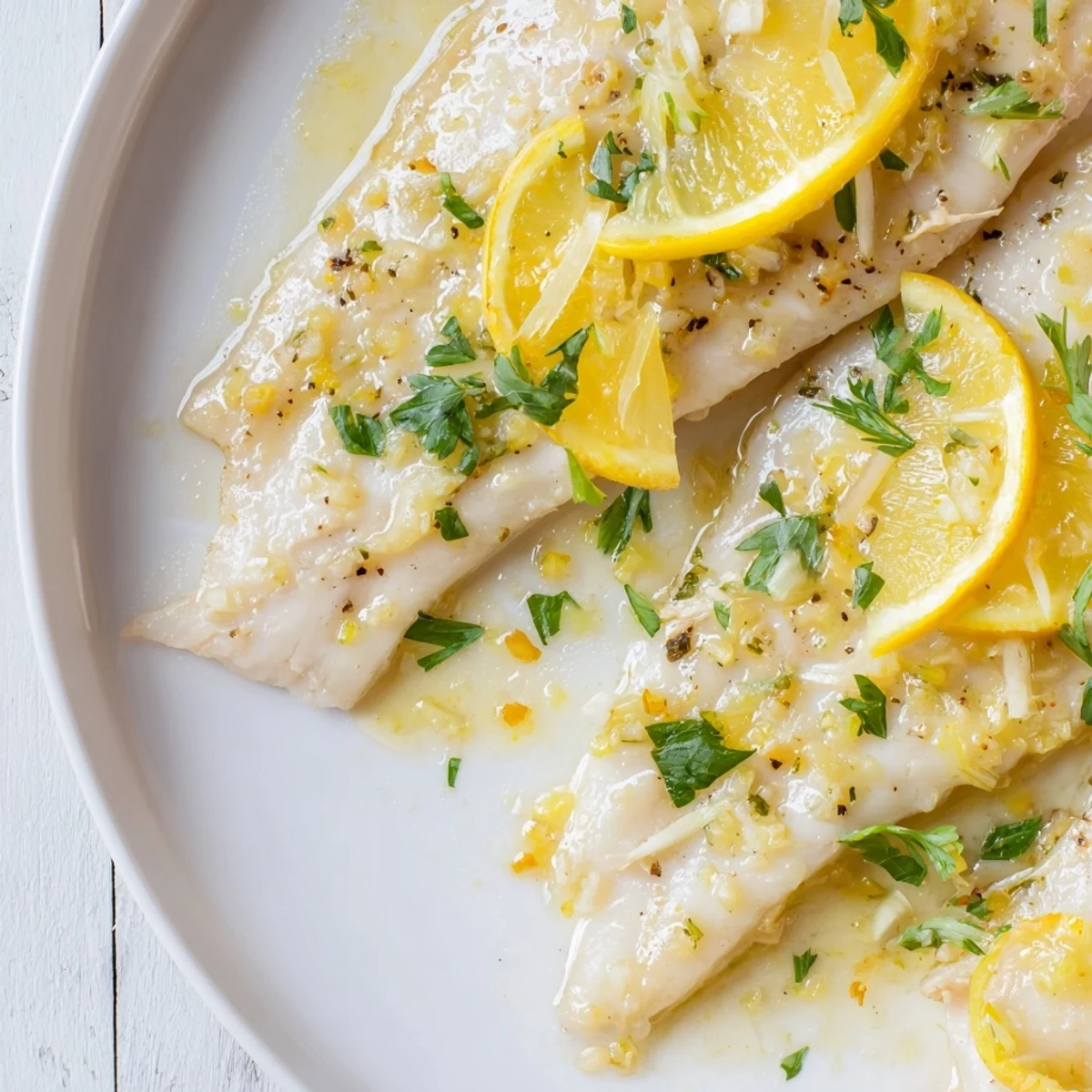 Flaky white fish drizzled with zesty lemon butter, perfect over steamed vegetables or rice.