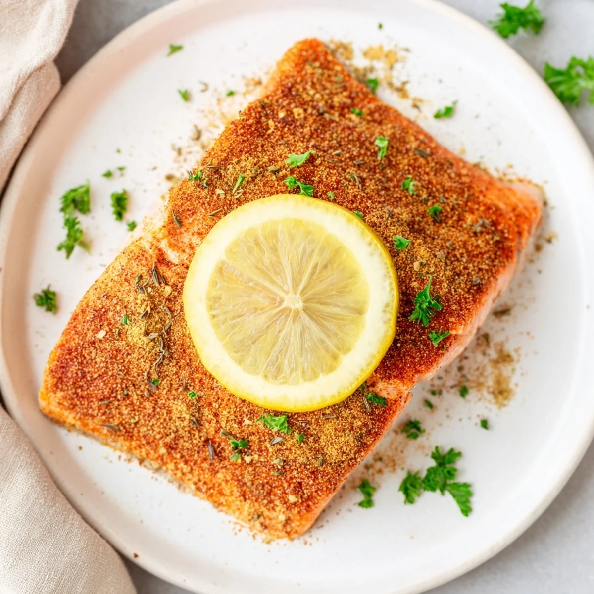 A perfectly cooked Baked Salmon with Cajun Seasoning on a rustic plate, paired with colorful roasted vegetables for a healthy dinner.