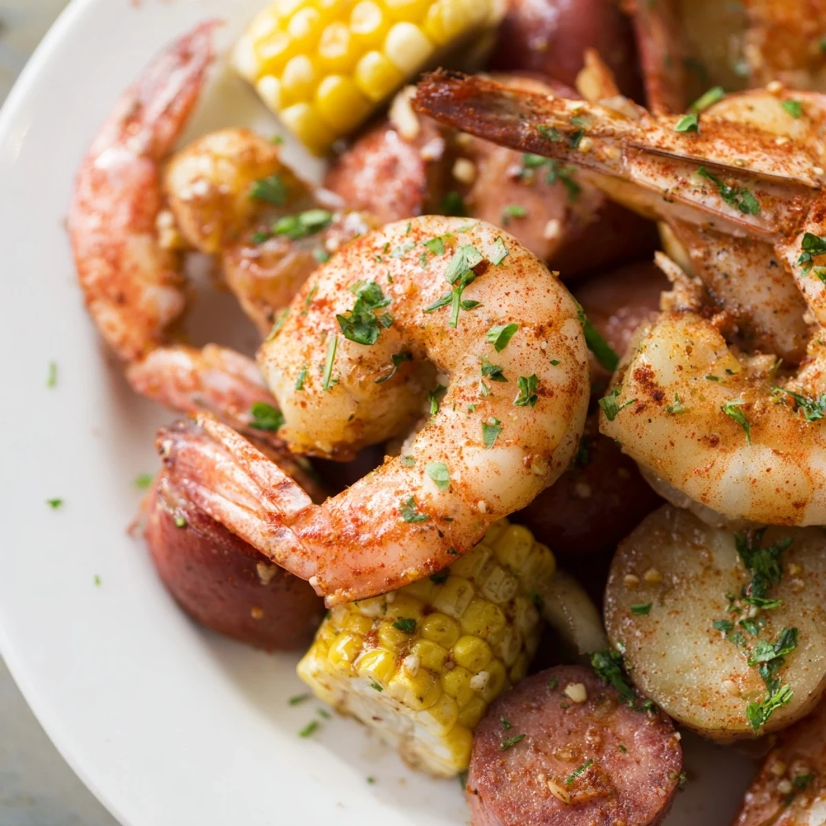 Serve this Sheet Pan Shrimp Boil with lemon wedges and fresh parsley for a zesty finish.