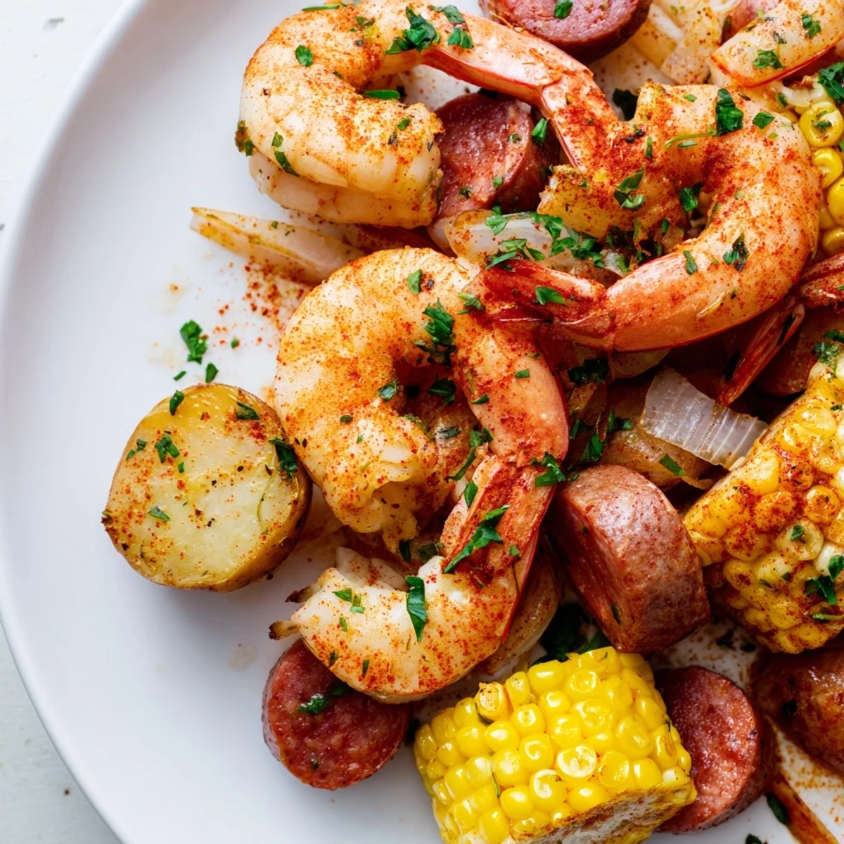Golden roasted potatoes and sweet corn accompany juicy shrimp in this vibrant one-pan meal.