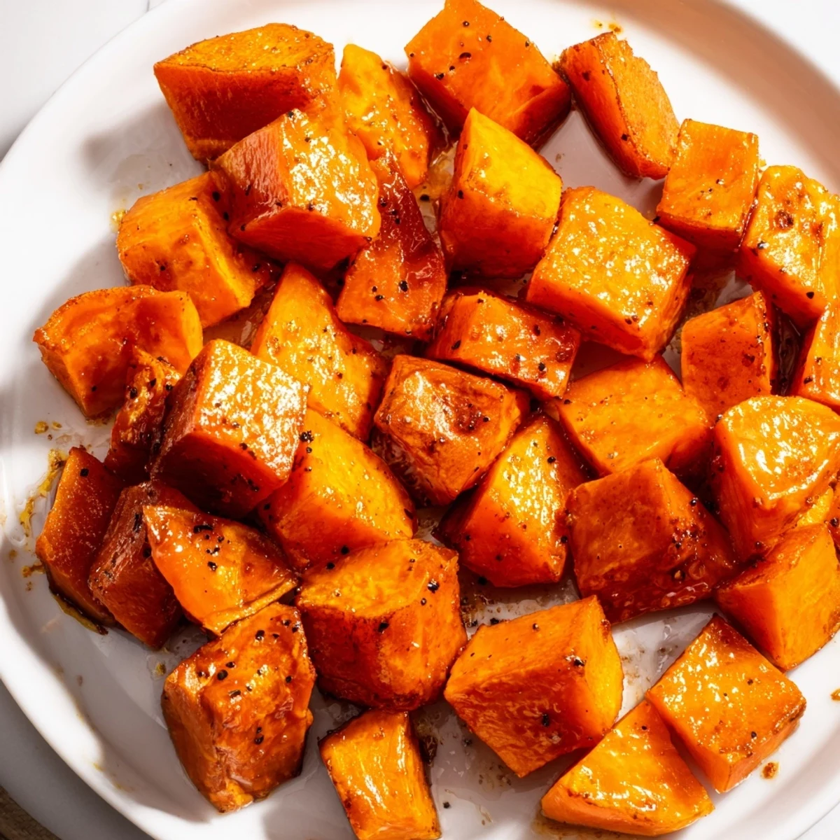 Perfectly roasted sweet potatoes with cinnamon, lightly glazed with maple syrup for a festive, healthy side.