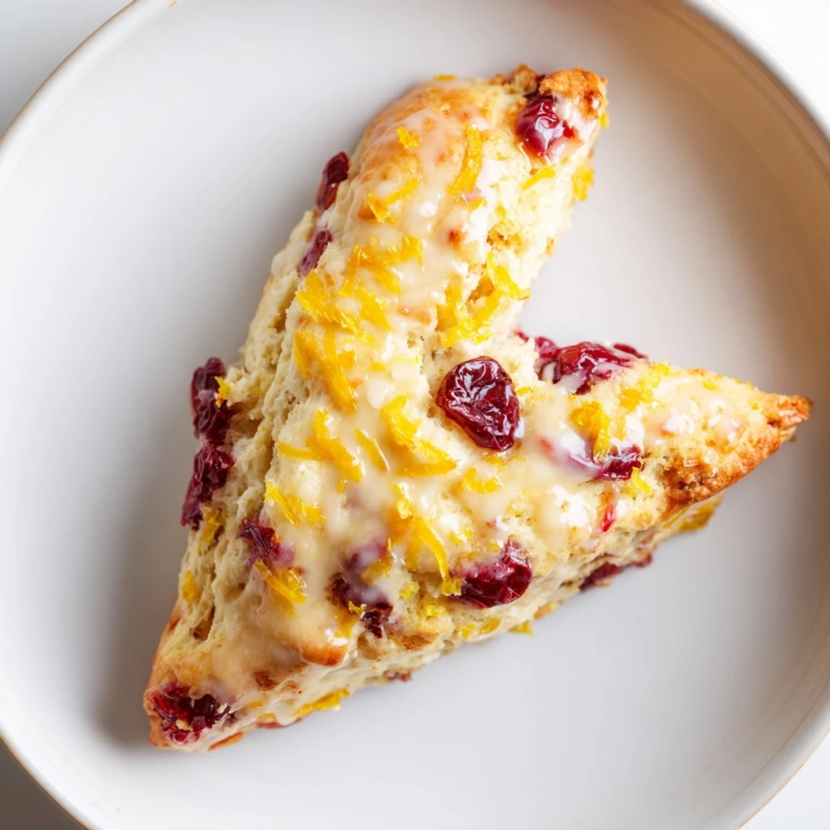 Freshly baked Cranberry Orange Scones with Orange Glaze are arranged on a cooling rack next to sliced oranges.