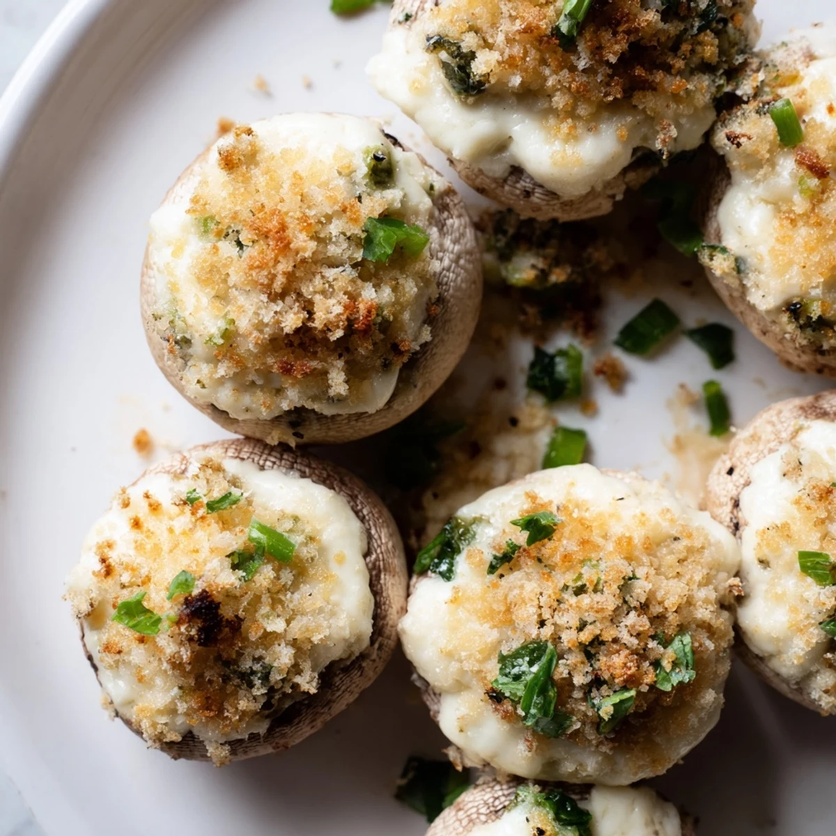 Golden-brown Mozzarella Popper Stuffed Mushrooms with bubbly cheddar and fresh parsley garnish.