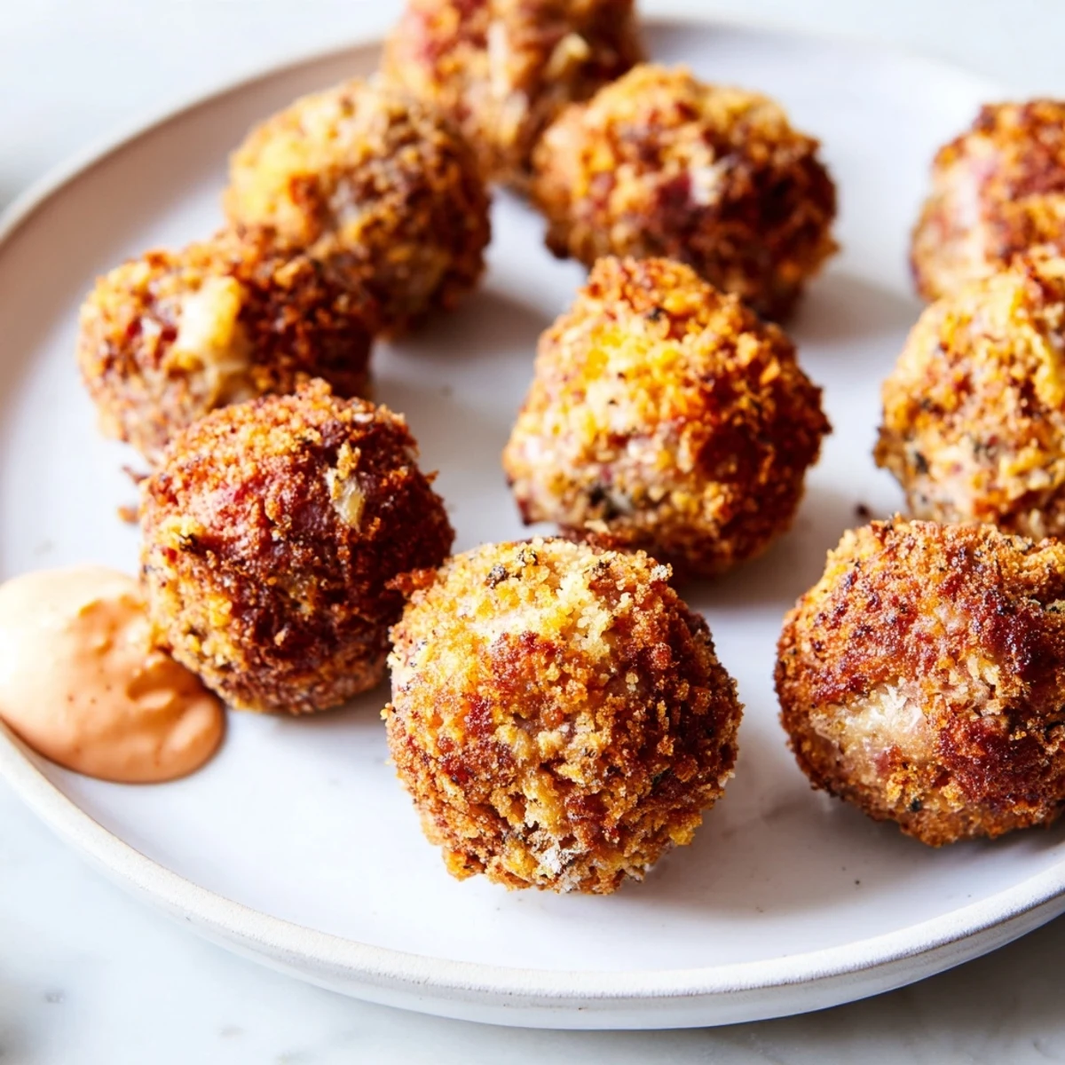 Freshly fried corned beef and sauerkraut balls served with a zesty, creamy spicy dipping sauce for a classic Reuben flavor.