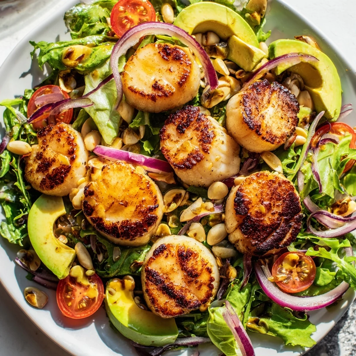 Enjoy Pan Seared Scallops Romantic Dinner Salad featuring warm scallops, crisp greens, and tangy lemon-orange dressing for a perfect date night.