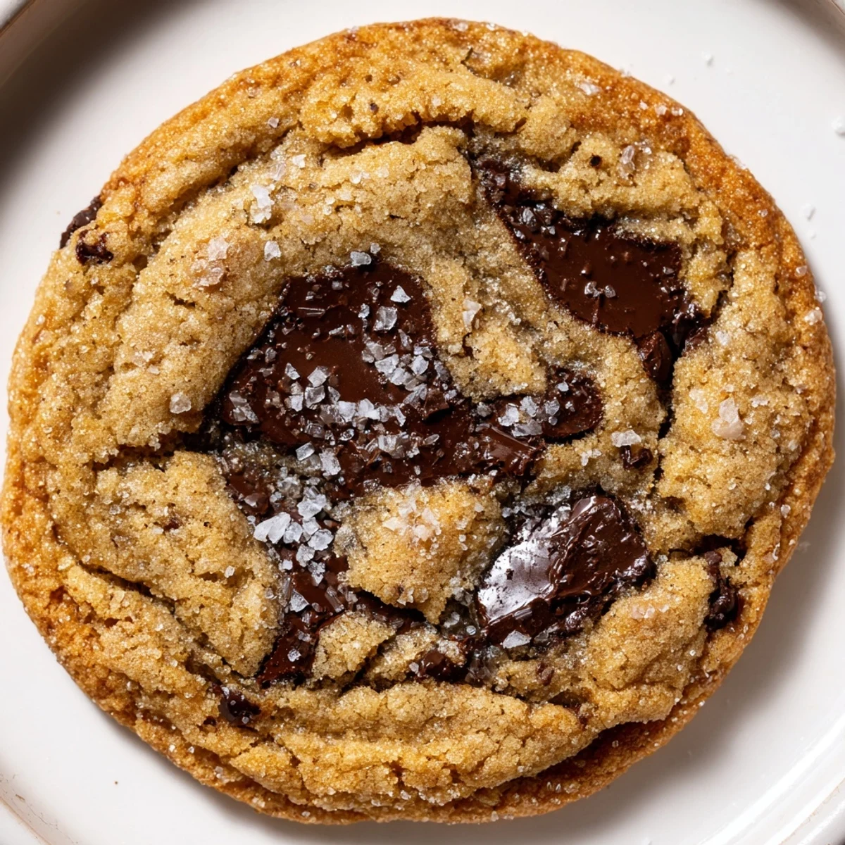 Golden-brown Miso Chocolate Chip Cookies on a cooling rack, sprinkled with flaky sea salt, ready to serve with a glass of milk.