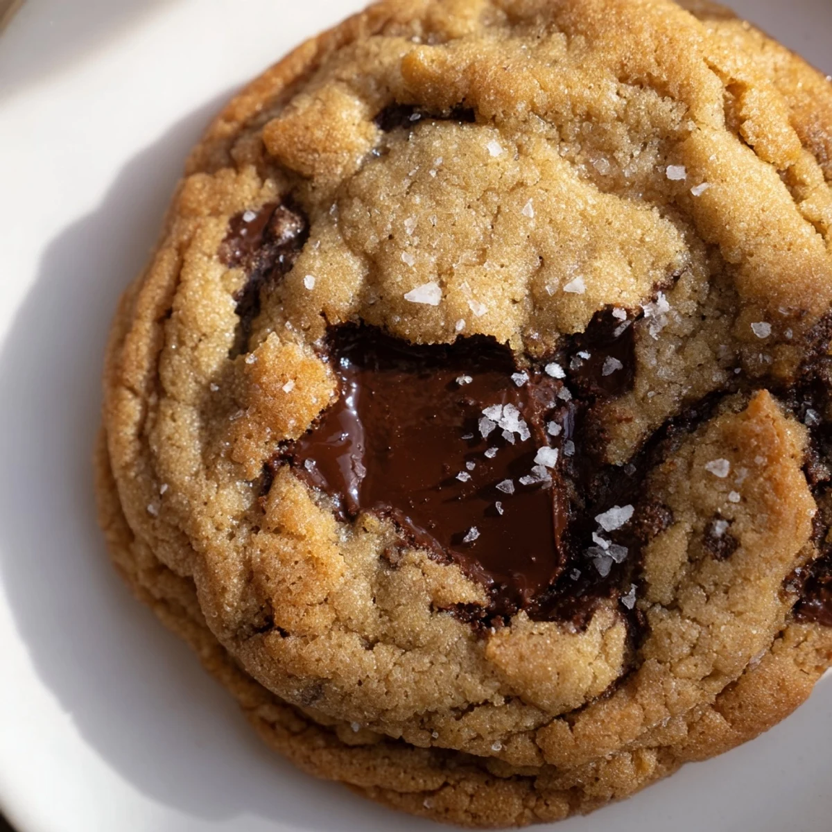 Close-up of Miso Chocolate Chip Cookies highlighting the crinkled tops and gooey chocolate centers on a baking sheet.