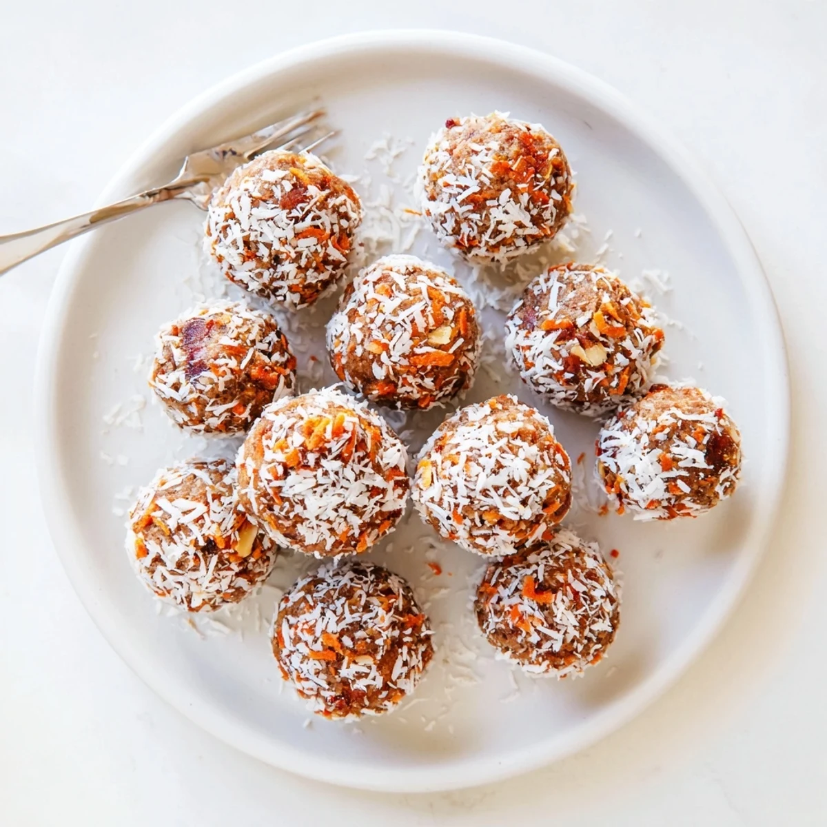 Four golden-brown No Bake Carrot Cake Bites arranged on a plate with a cup of herbal tea, showcasing their gluten-free and dairy-free ingredients.