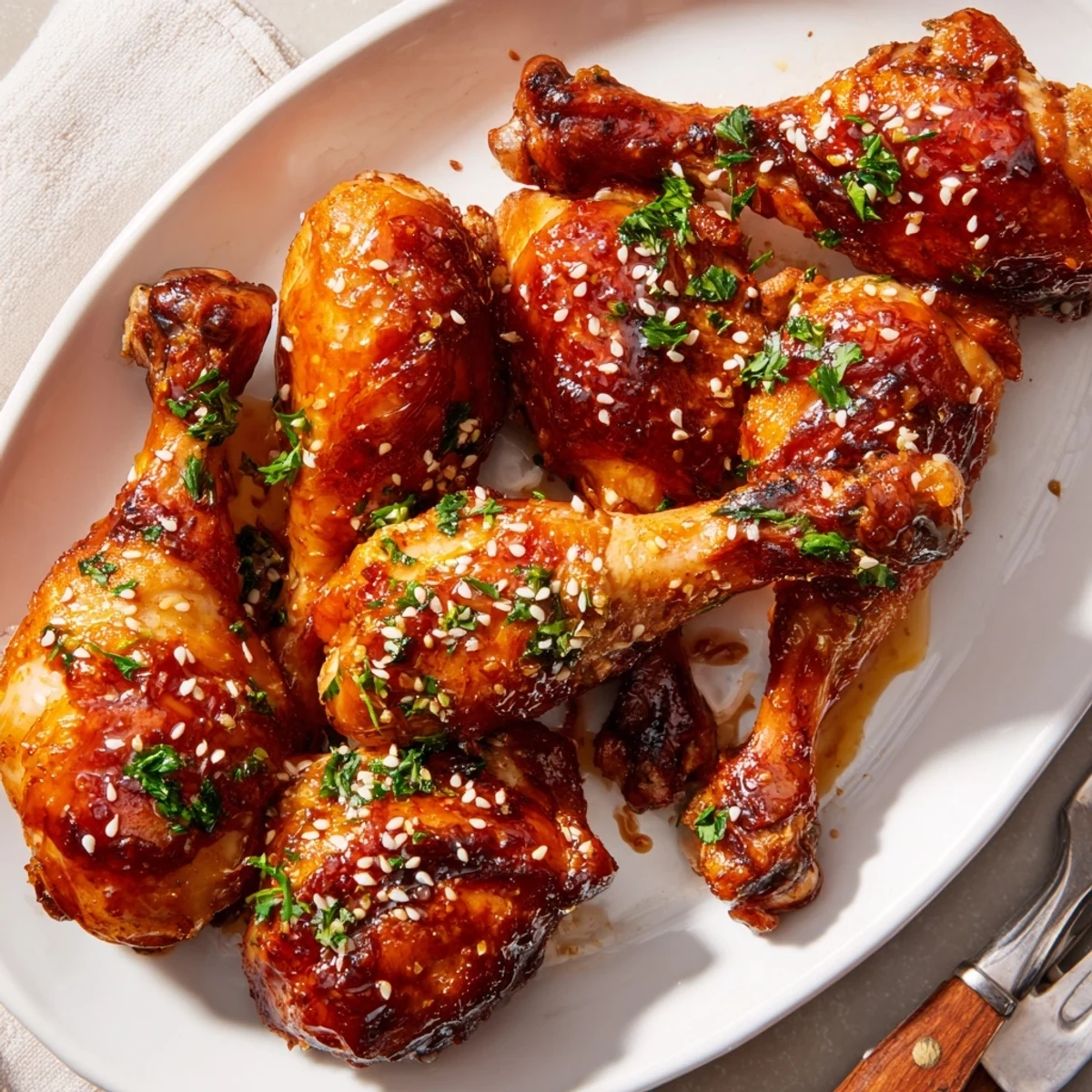 Tender oven baked chicken drumsticks brushed with savory honey garlic sauce until perfectly glazed