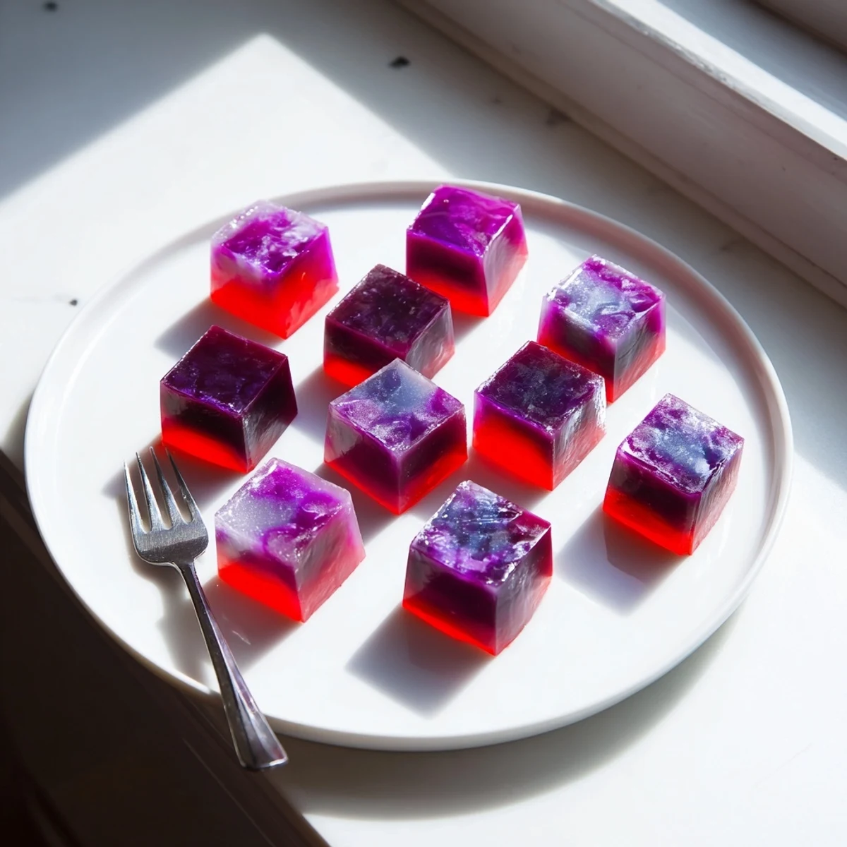 Colorful probiotic jello snacks set in silicone molds with fresh fruit juice