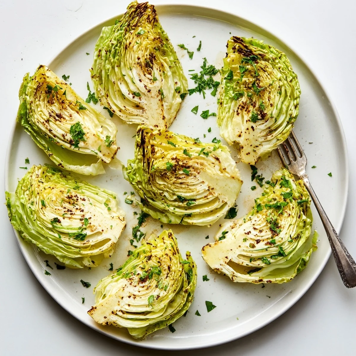 Golden brown roasted cabbage wedges with crispy caramelized edges and tender seasoned centers