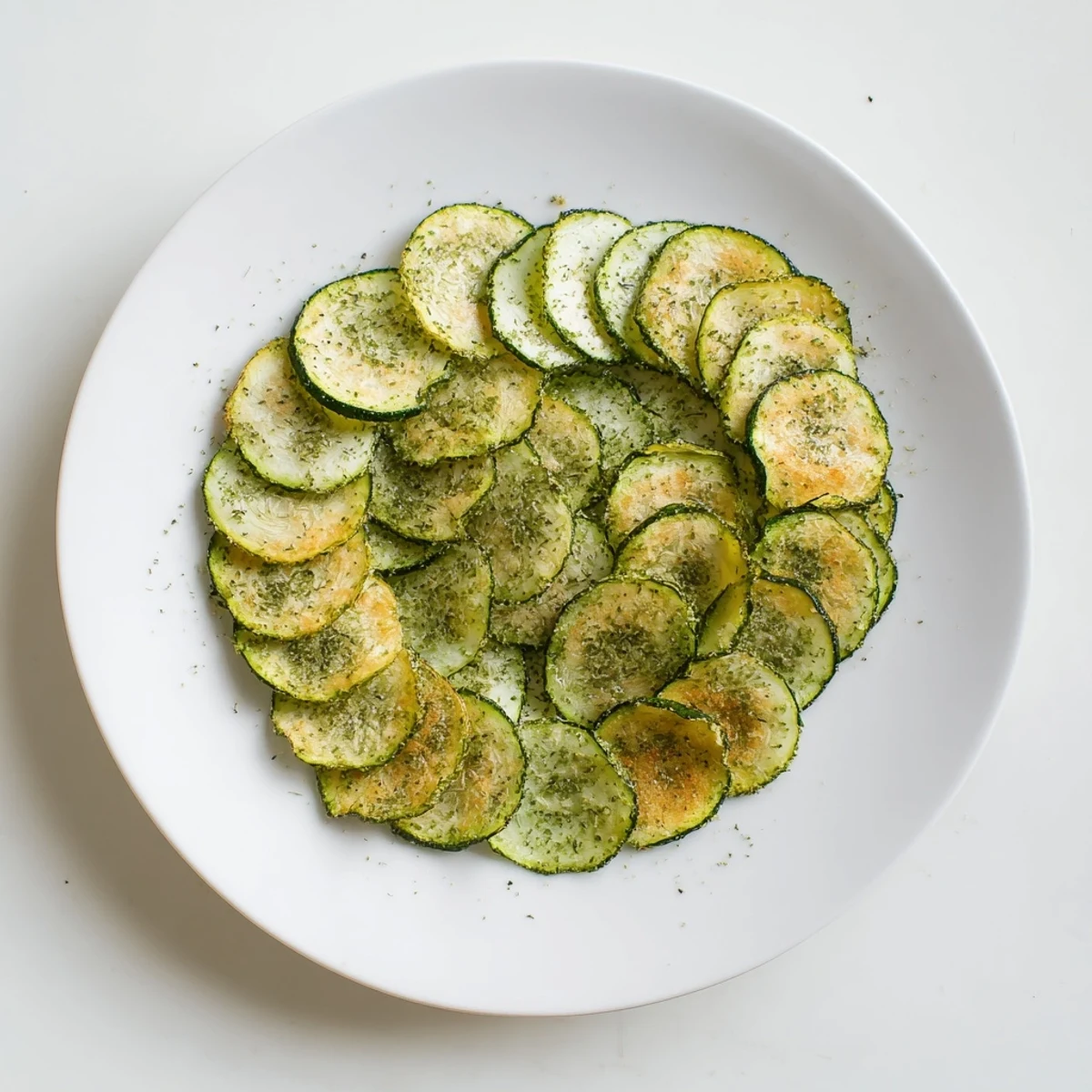 Healthy ranch cucumber chips stacked in small bowl with lemon wedge and dried parsley