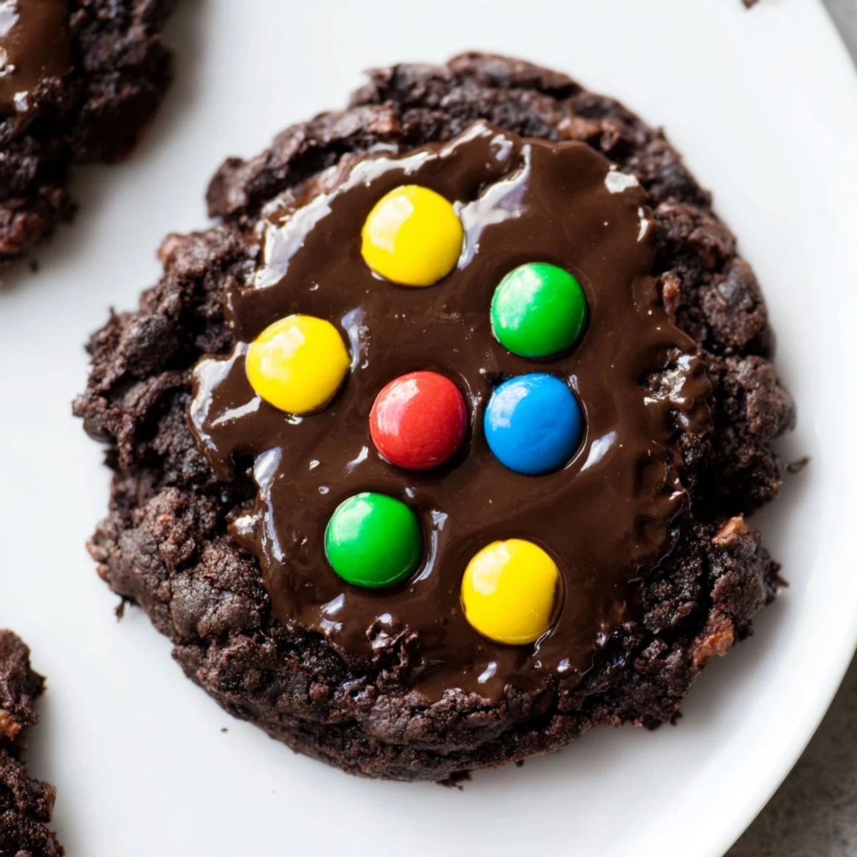 Homemade Cosmic Brownie Cookies featuring fudgy texture, chocolate glaze, and vibrant candy topping
