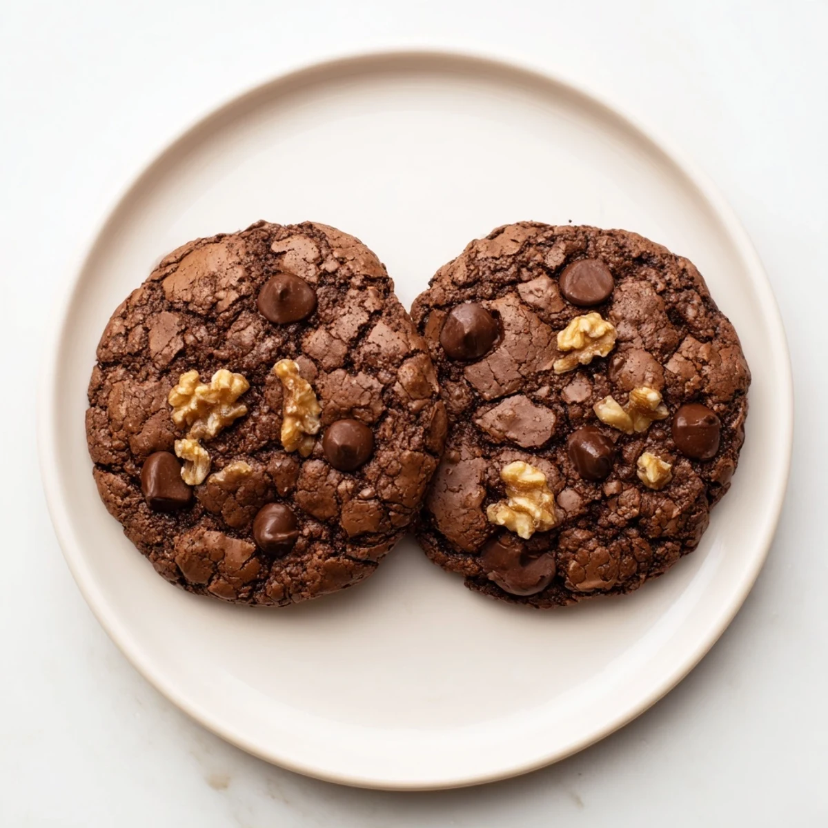 Rich fudgy sourdough brownie cookies with glossy crackly tops and melty chocolate chunks