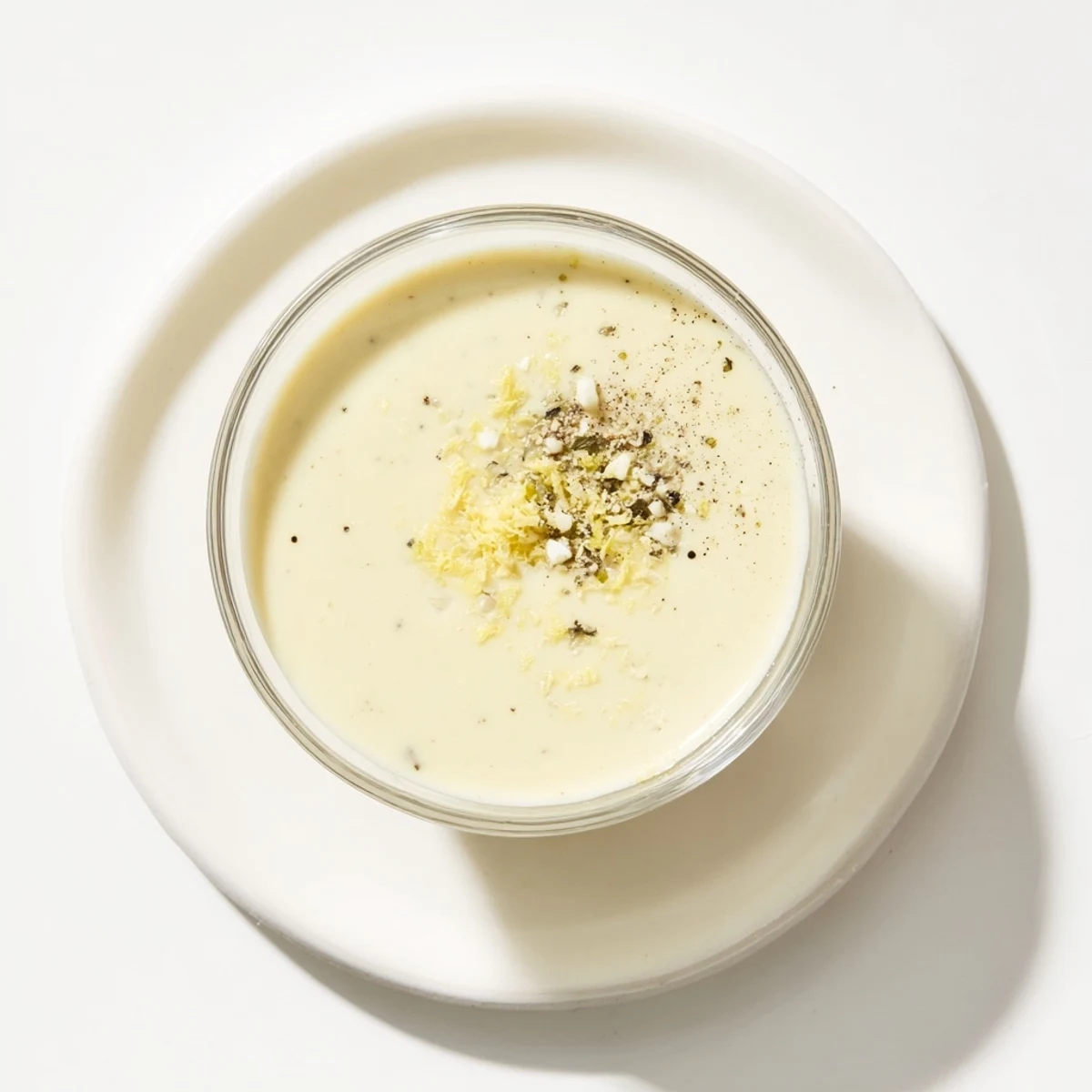 Thick Greek yogurt lemon dressing served with roasted vegetables and fresh herb garnish