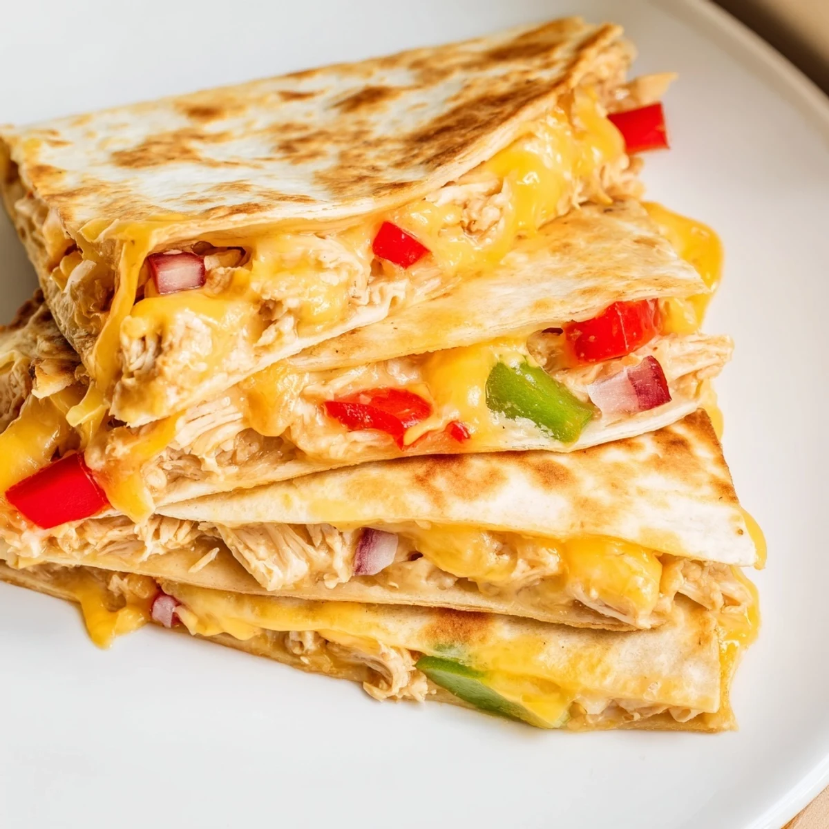 Crispy flour tortilla folded over seasoned chicken and gooey Mexican cheese blend