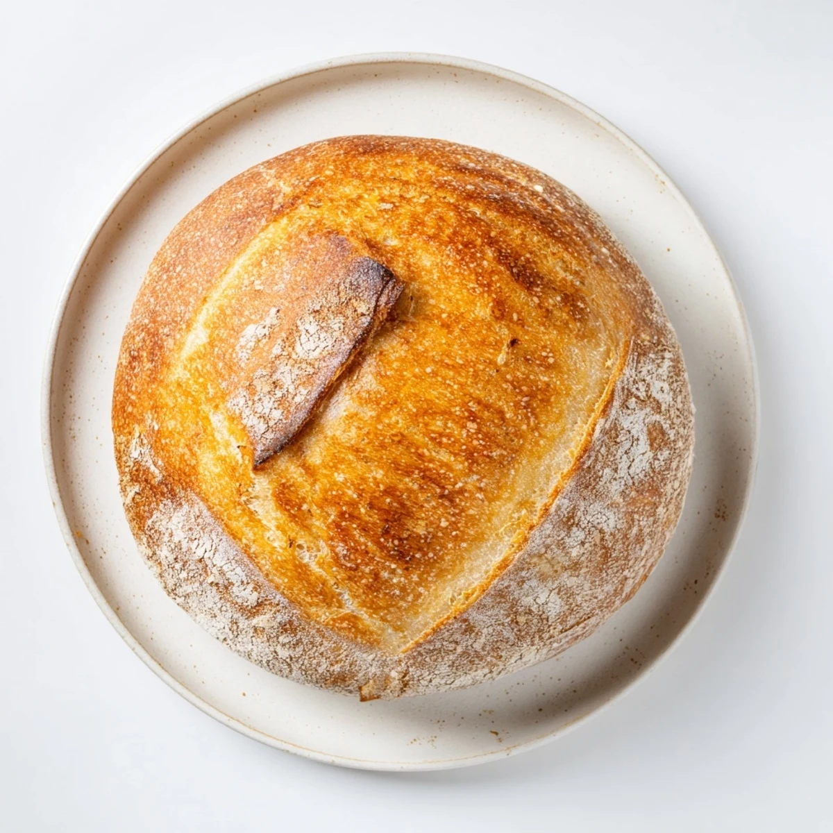Freshly baked artisan easy rustic bread displaying crackly crust and soft chewy interior texture