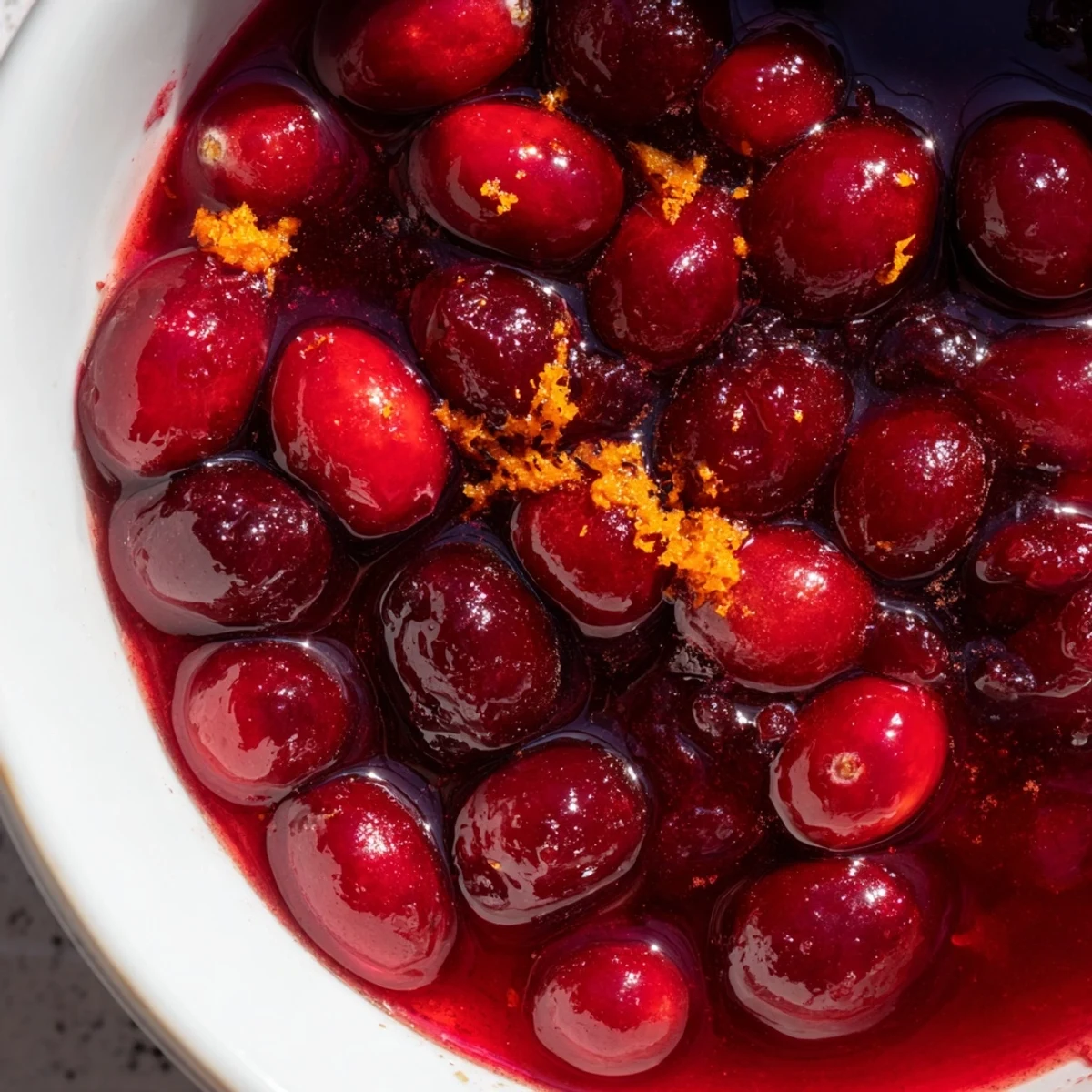 Rich homemade cranberry sauce with orange zest and cinnamon, perfect for Thanksgiving holiday dinner table