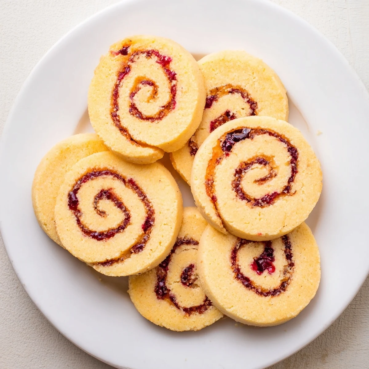 Freshly baked orange cranberry pinwheel cookies display vibrant cranberry-orange spirals with golden edges