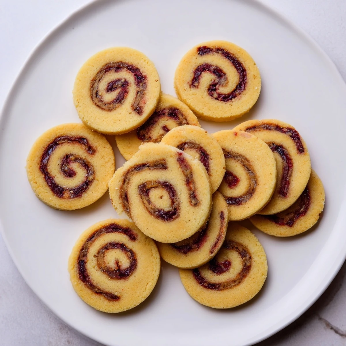Festive orange cranberry pinwheel cookies arranged on a wire rack, showing their colorful red swirls