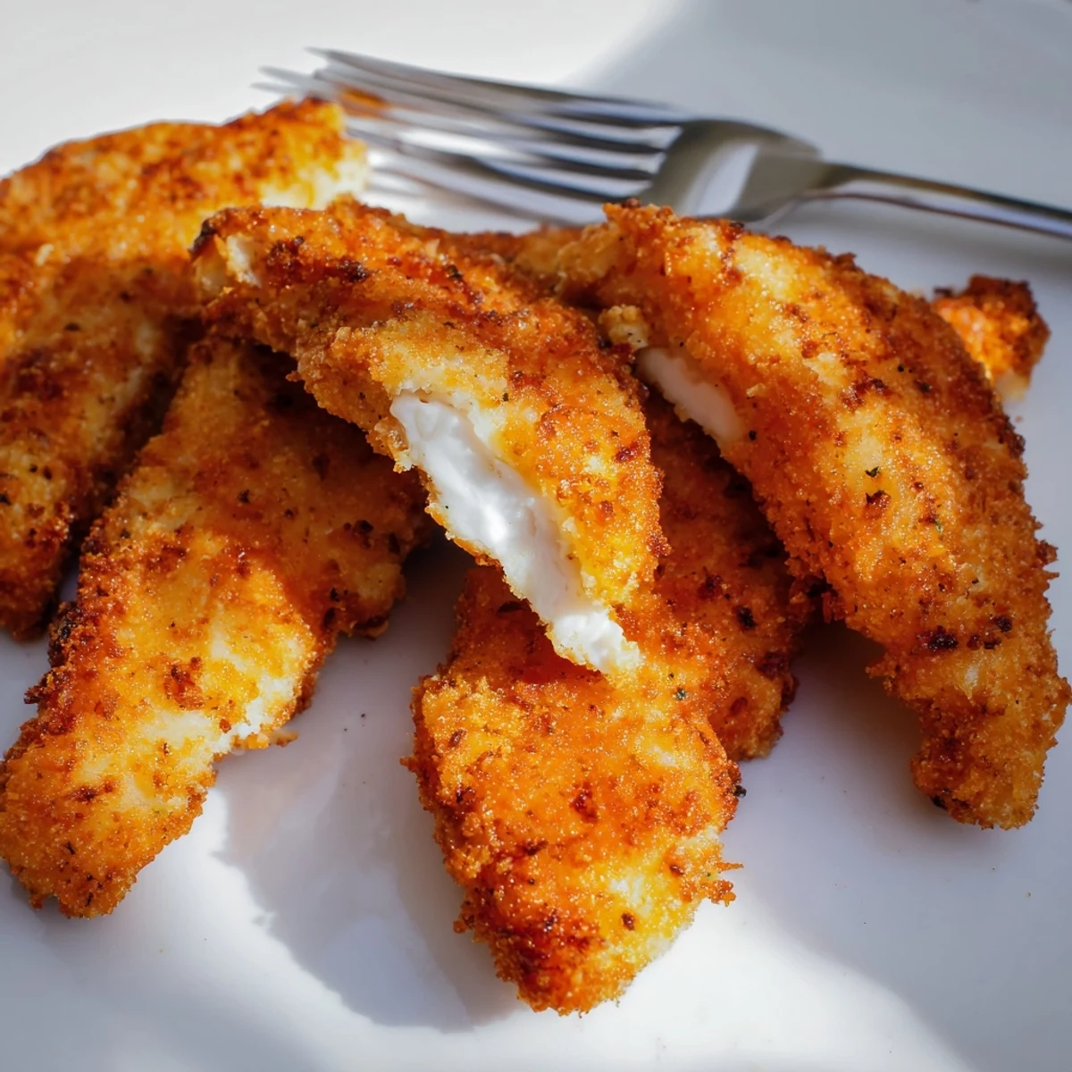 Juicy homemade chicken tenders fresh from the fryer placed on paper towels to drain