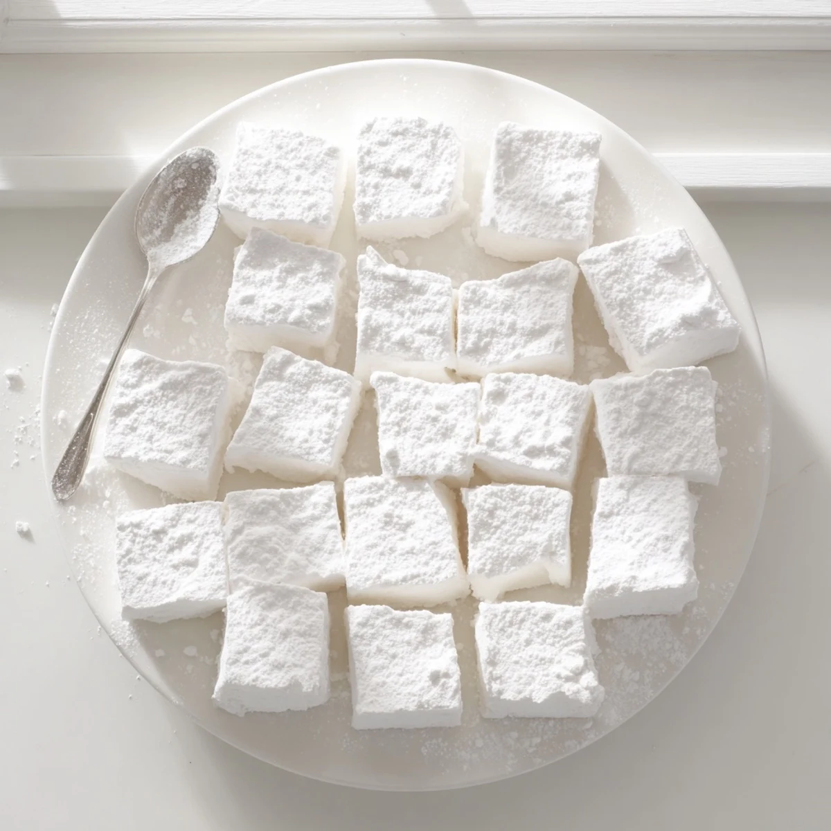 Homemade marshmallows being dipped into steaming hot cocoa with mini marshmallows floating on top