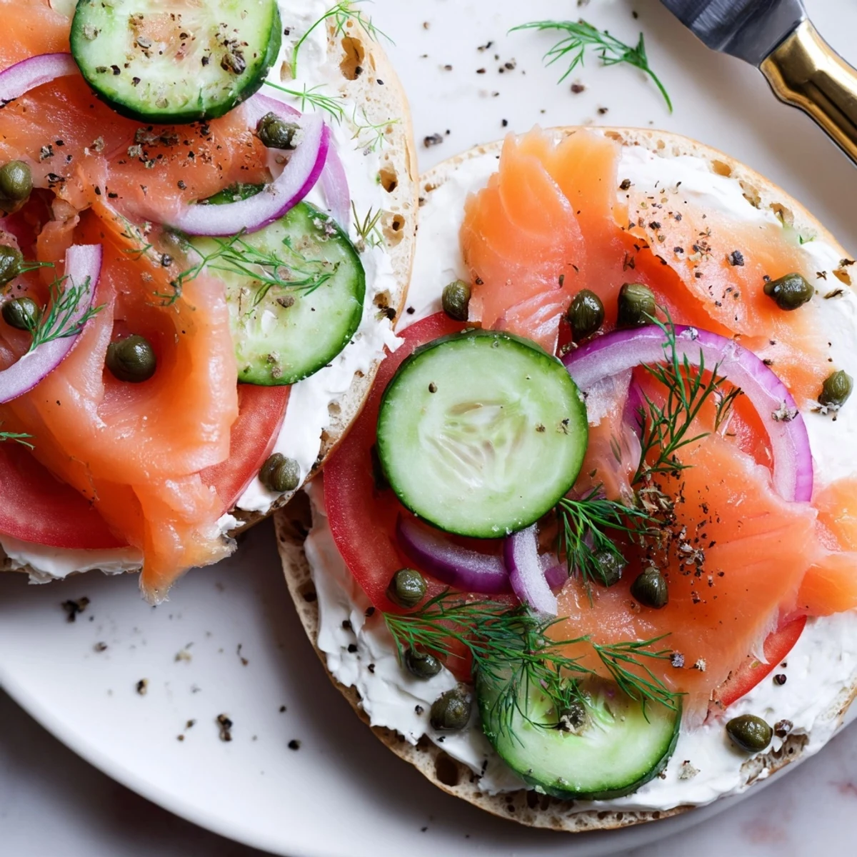 Golden toasted bagel piled high with silky smoked salmon and creamy cheese