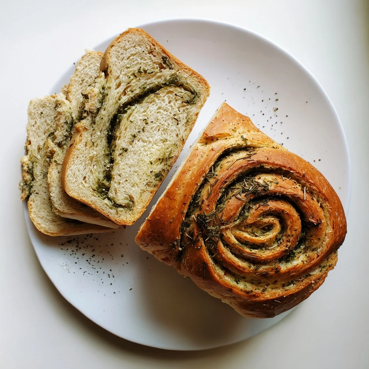 Savory garlic and herb bread brushed with butter and fresh herbs ready for serving