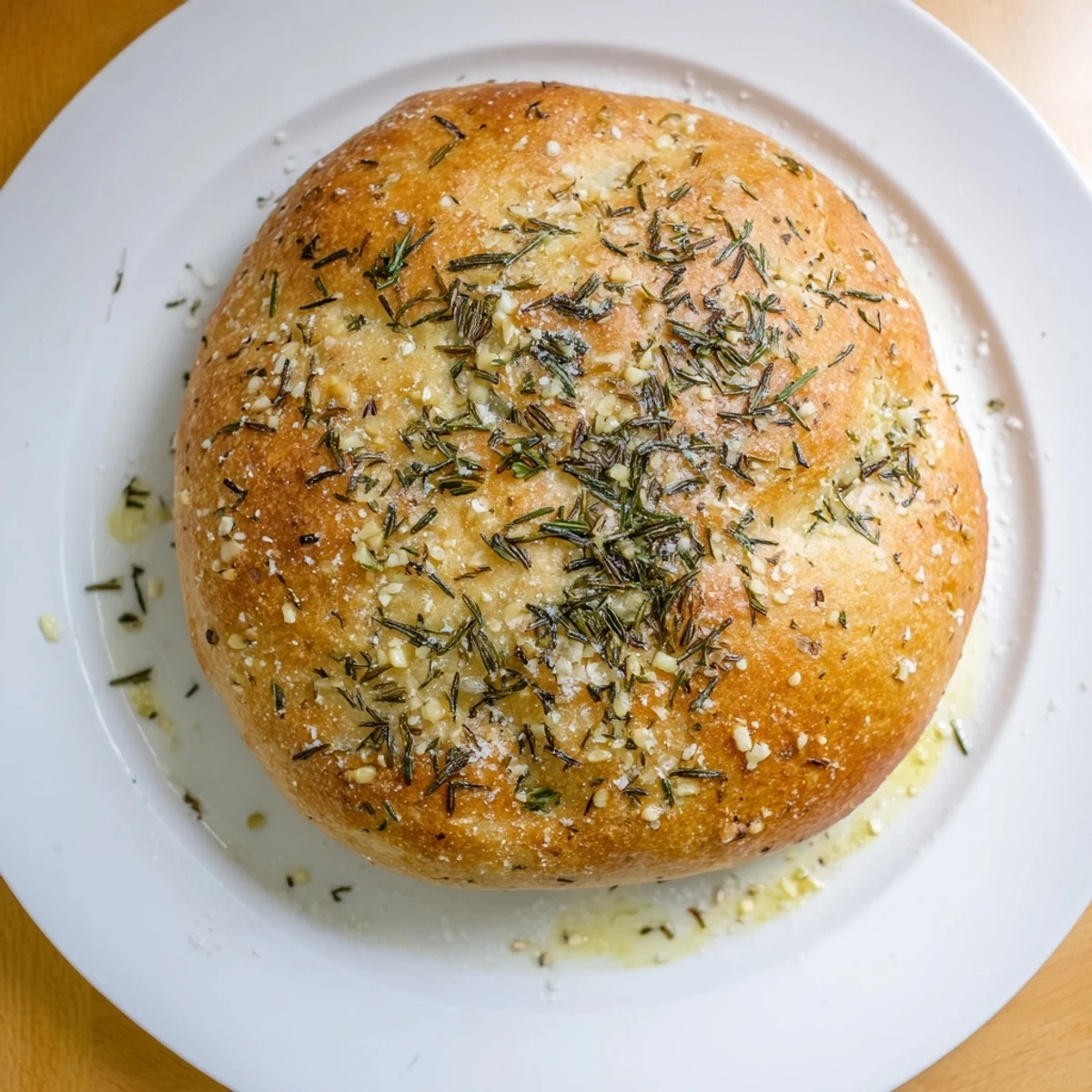Warm chewy skillet bread dotted with roasted garlic and fresh rosemary herbs
