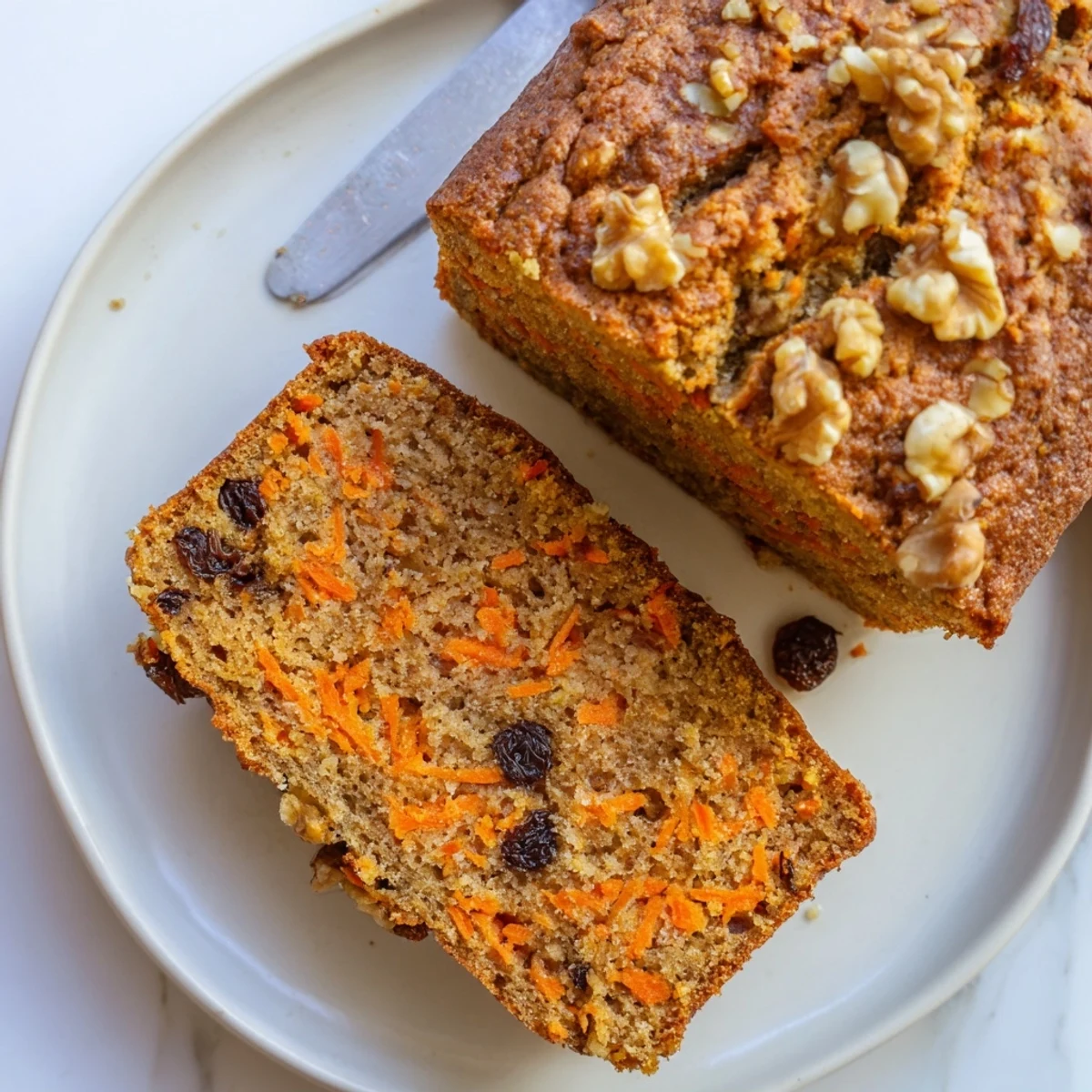 Freshly baked carrot cake banana bread cooling on wire rack with cinnamon dusting