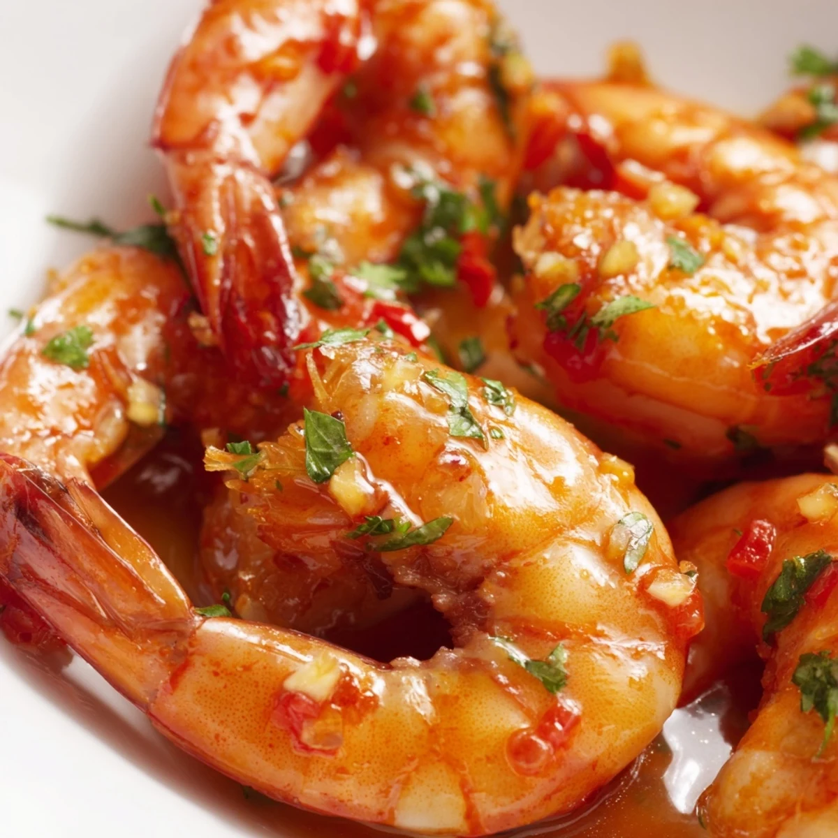 Golden garlic paprika shrimp skillet garnished with fresh parsley and bright lemon wedges