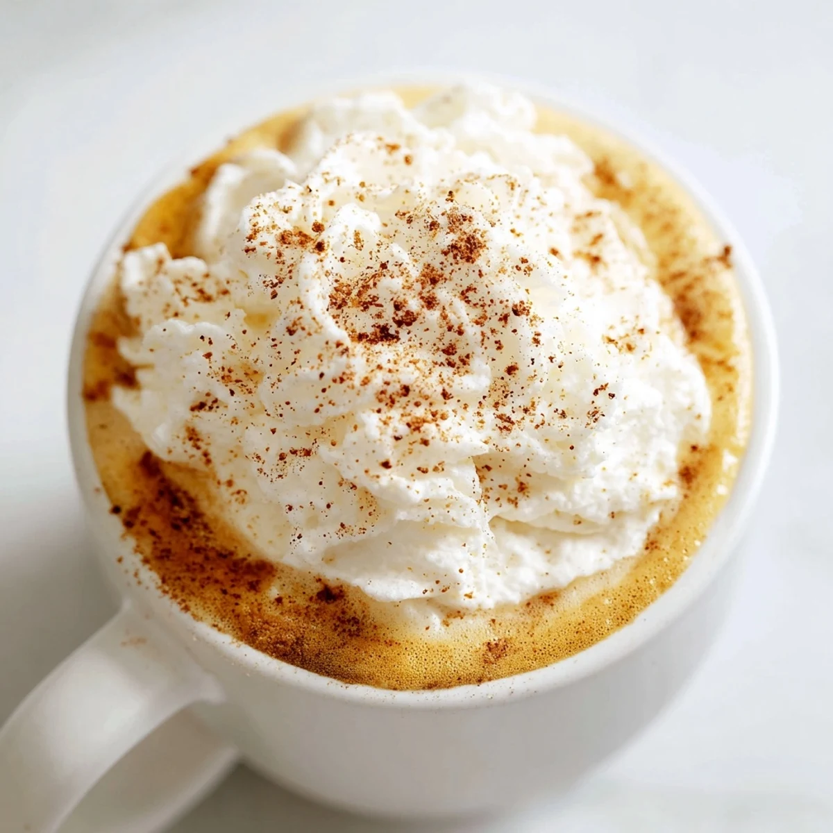 Creamy homemade pumpkin spice latte topped with whipped cream and cinnamon dust