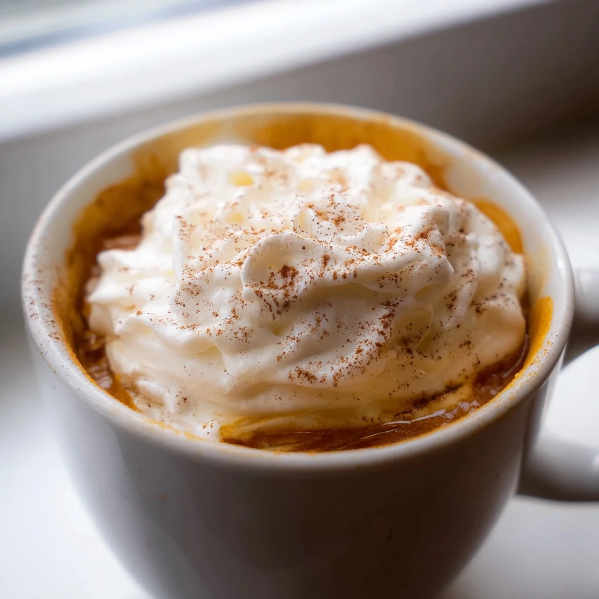 Rich homemade pumpkin spice latte in a cozy autumn mug with spices