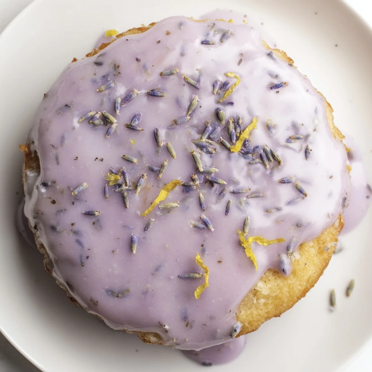 Golden mini lemon cakes with lavender glaze drizzled over tender crumb tops