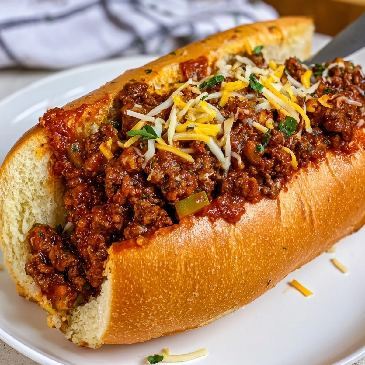 Melted mozzarella crowns Garlic Bread Sloppy Joes with crisp, savory filling.