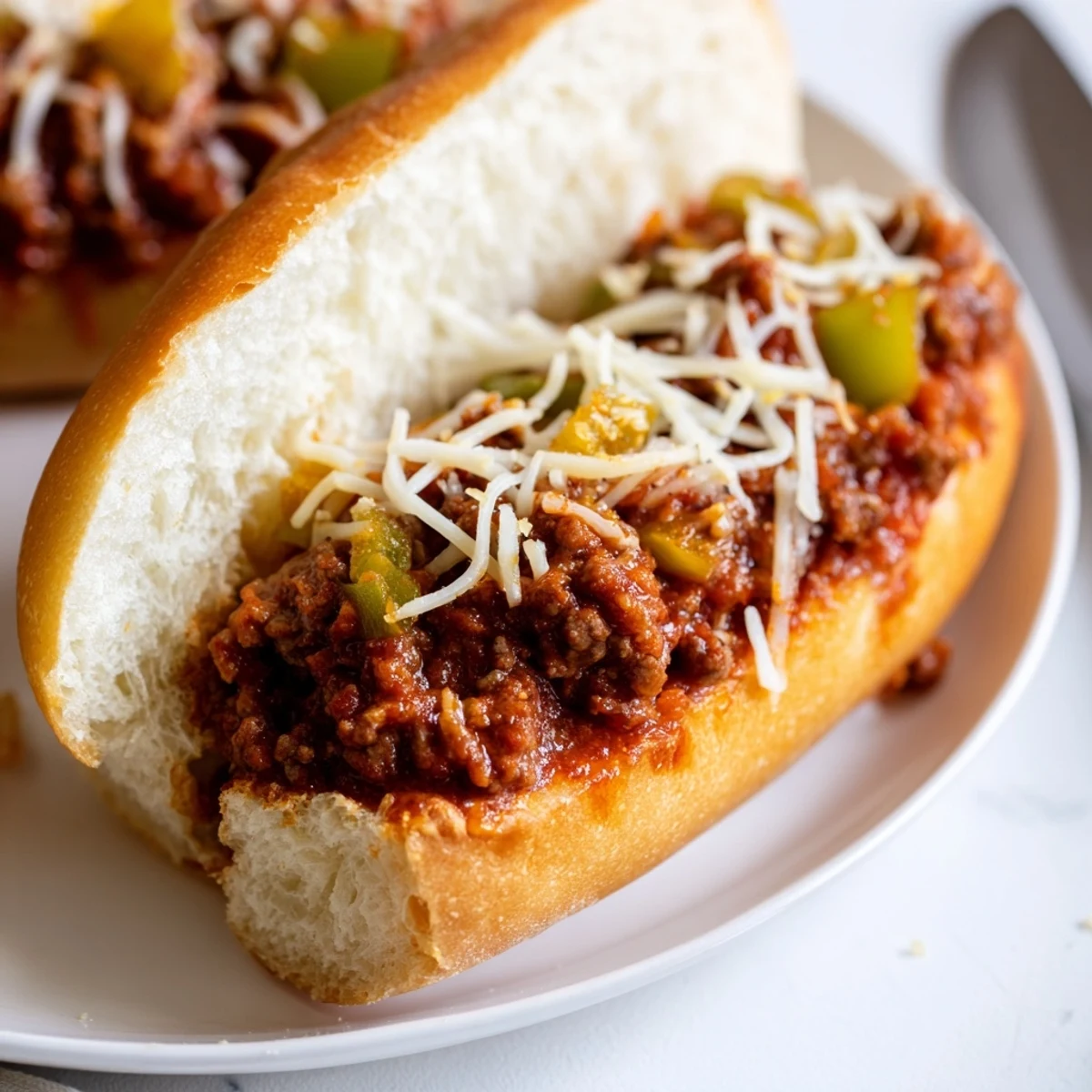 Sliced for sharing, tangy tomato sauce and garlic butter loaf, Garlic Bread Sloppy Joes