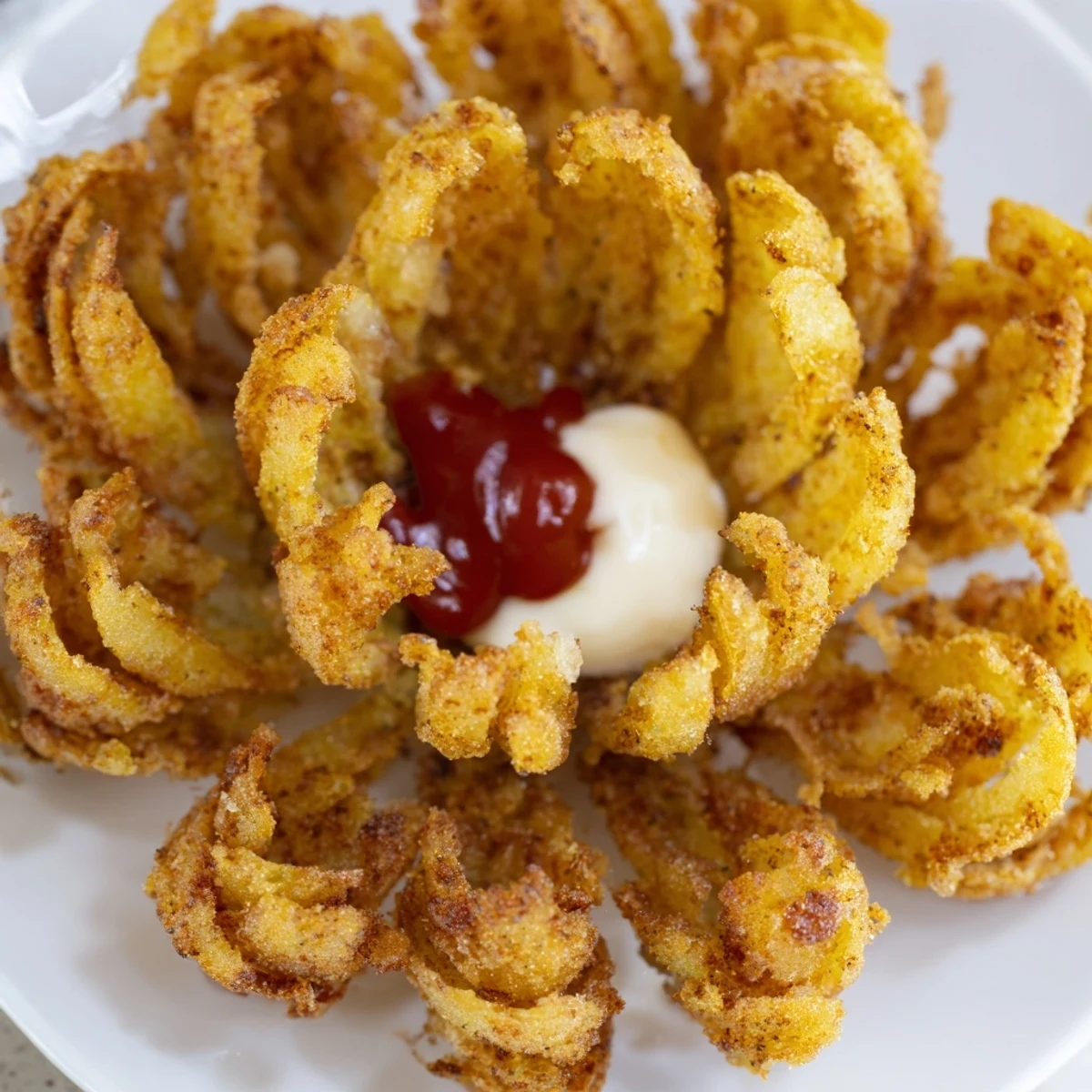 Crispy Mini Bloomin Onions Recipe served warm, golden petals, tangy horseradish dip.