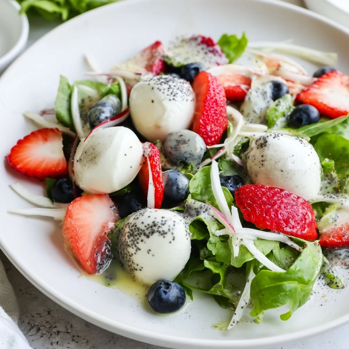 Festive 4th Of July Salad on platter, crisp jicama and honeyed vinaigrette