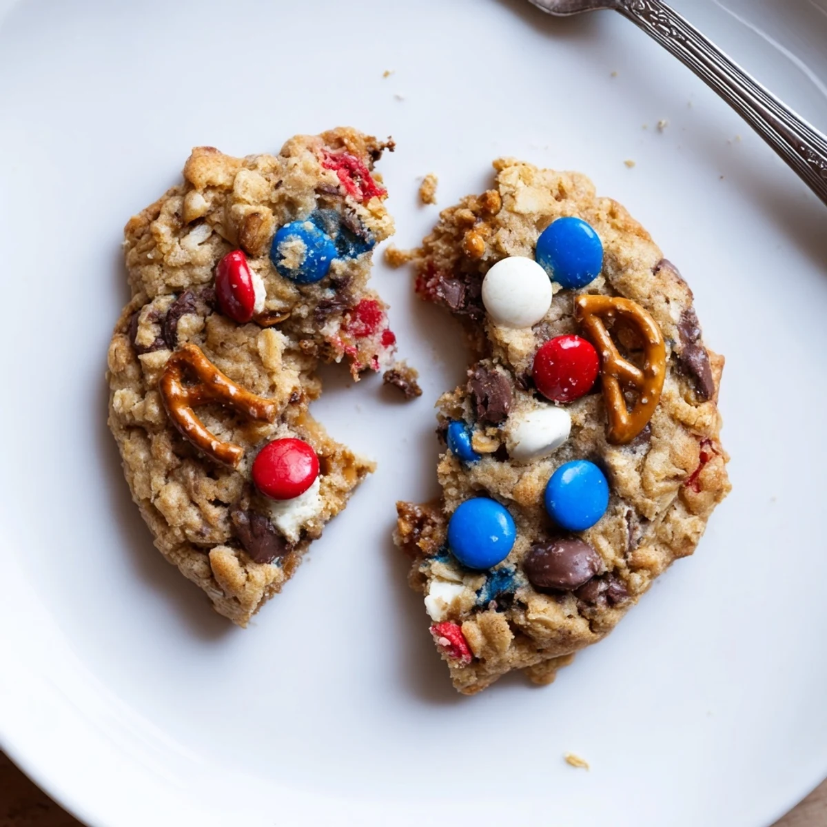 Baked Patriotic Monster Cookies Recipe golden edges, gooey chocolate chips and oats