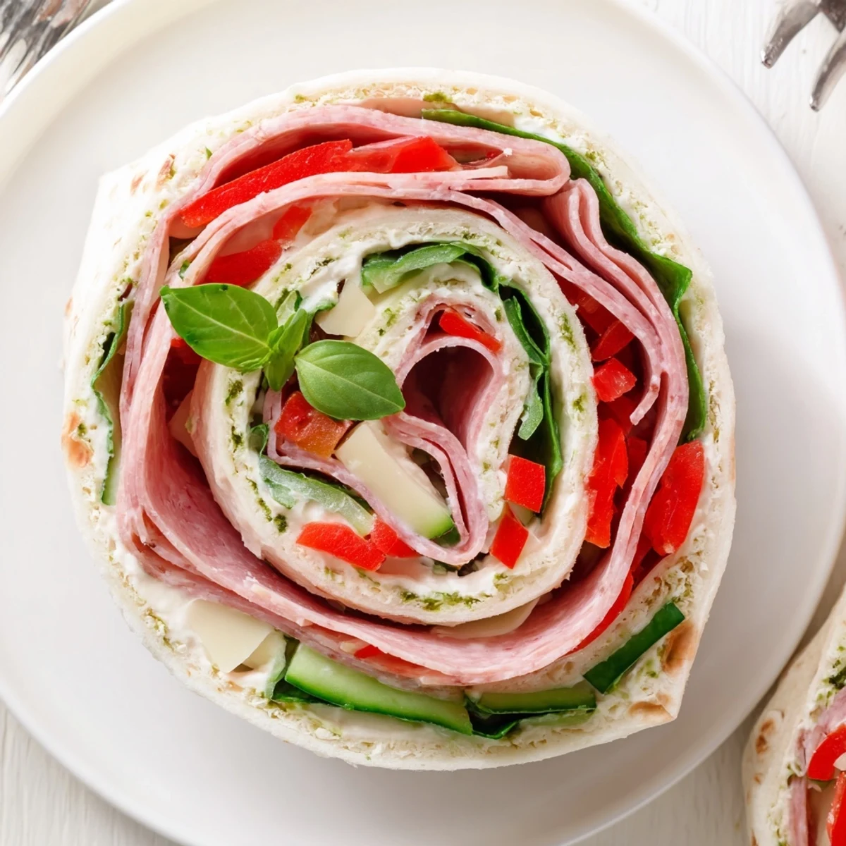 Chilled Italian Pinwheel Sandwiches sliced into rounds, perfect for backyard parties