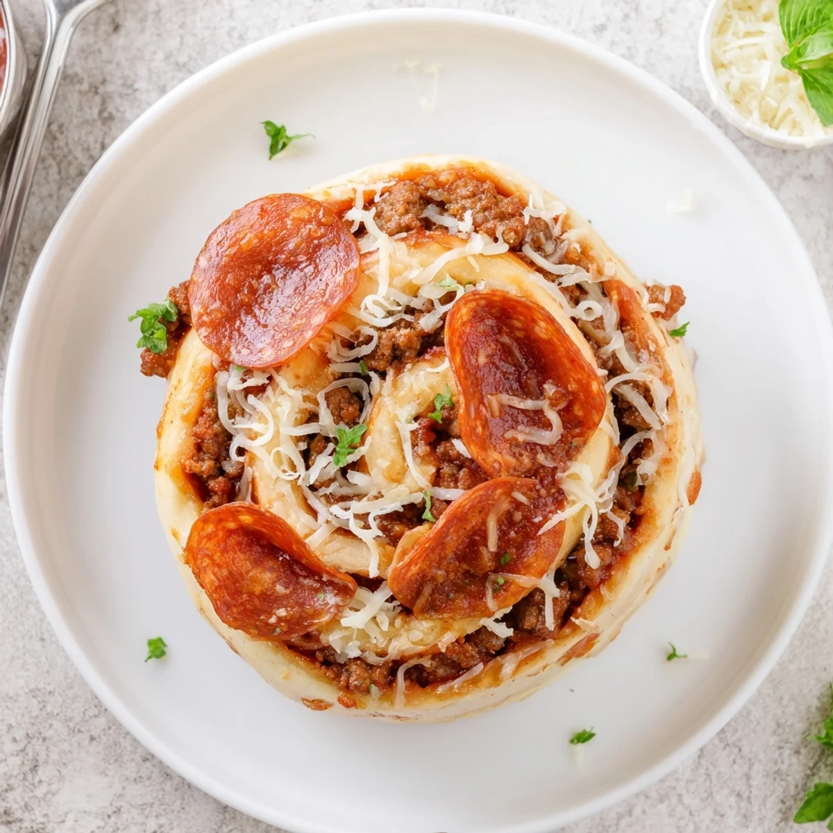 Golden, bubbly Cheesy Beef Pepperoni Pizza Roll Ups cooling on parchment, ready for dipping