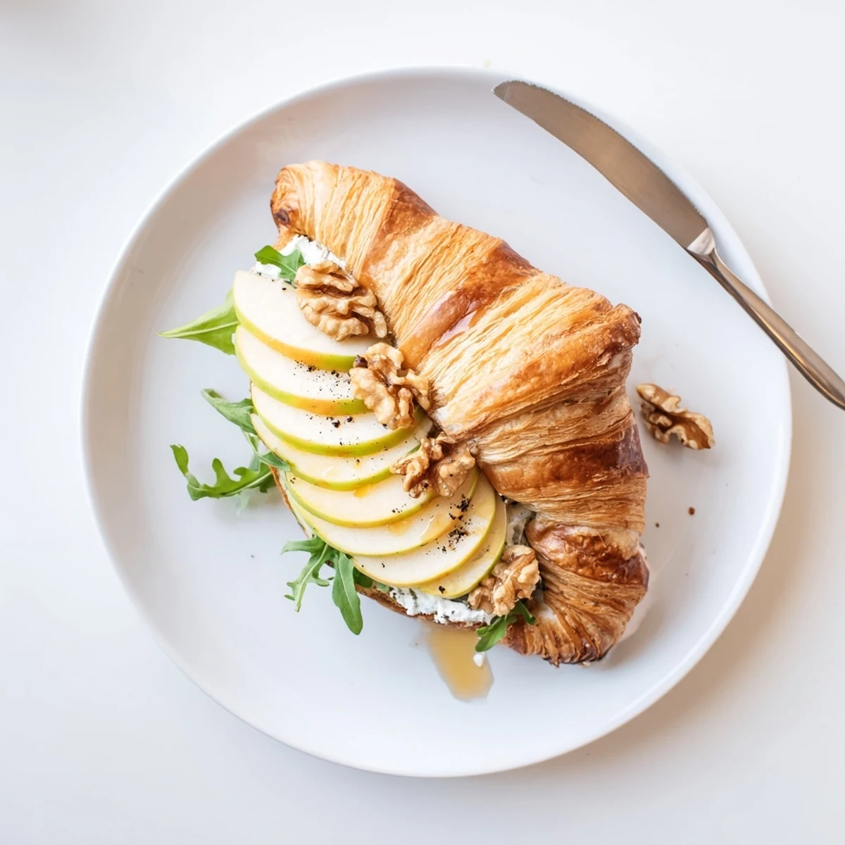 Apple Goat Cheese Croissant Sandwich served warm for brunch, drizzled with honey