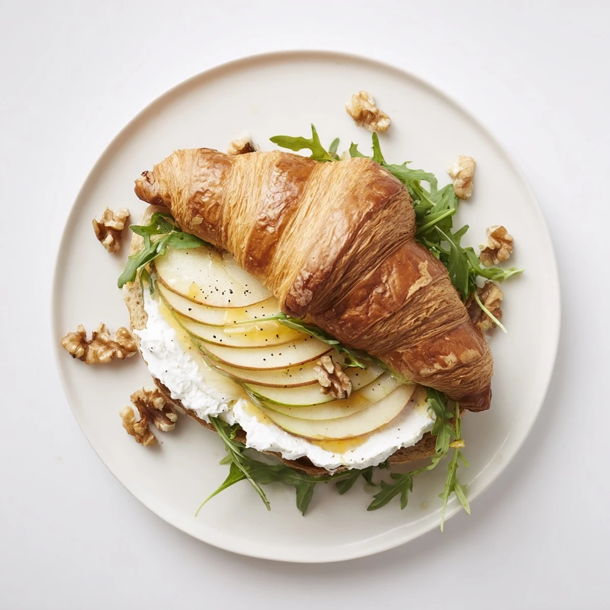 Apple Goat Cheese Croissant Sandwich with chopped walnuts for crunchy texture and elegance