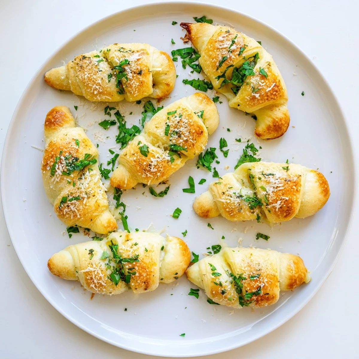 Golden baked cheesy garlic butter rollups brushed with melted butter and fresh parsley