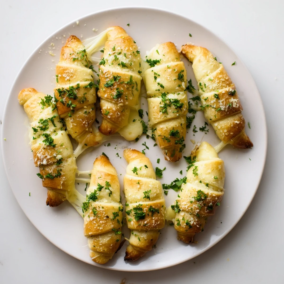Warm flaky crescent rollups stuffed with melted mozzarella and cheddar cheese