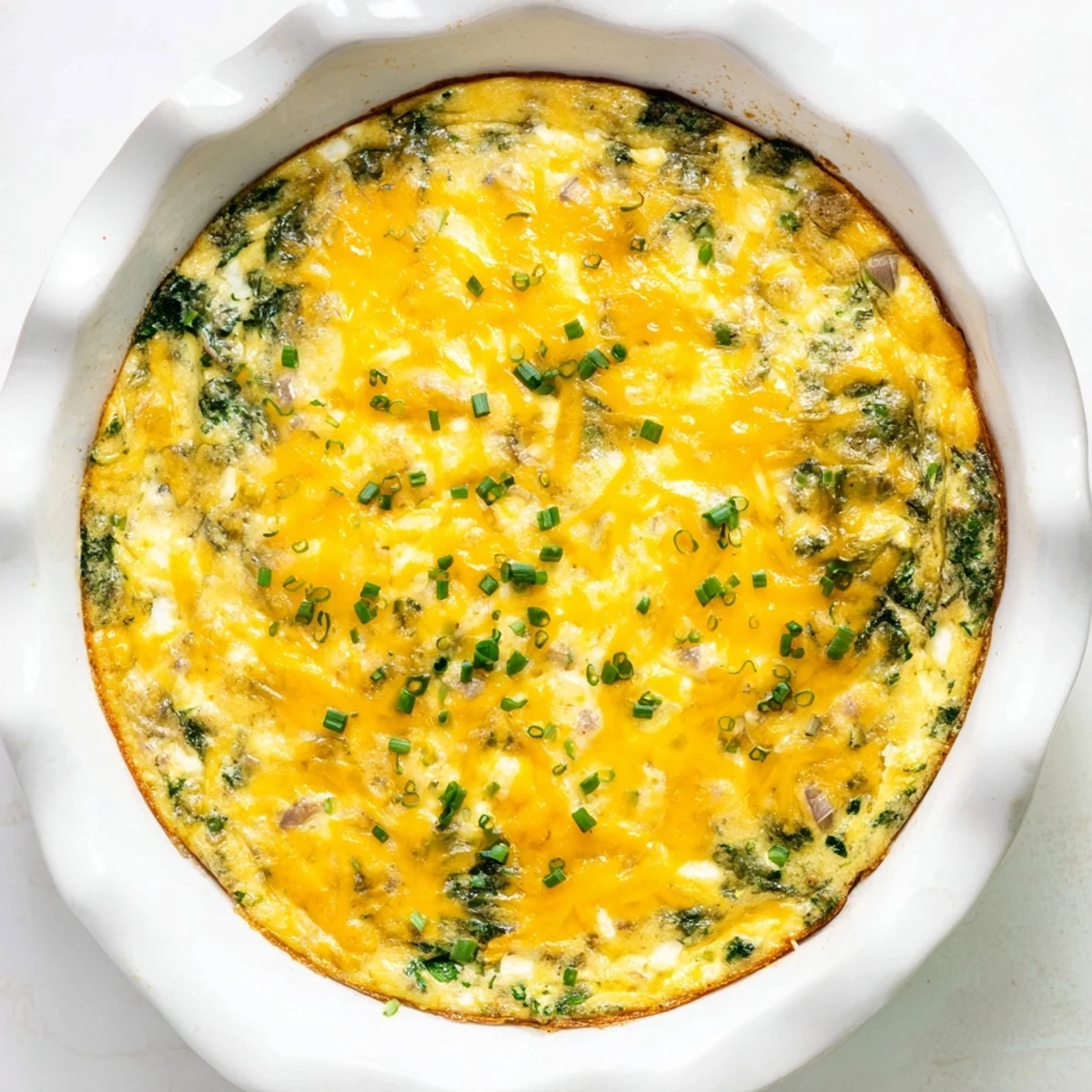 Protein-rich no crust quiche featuring tender spinach and melted cheddar, served for a healthy brunch meal