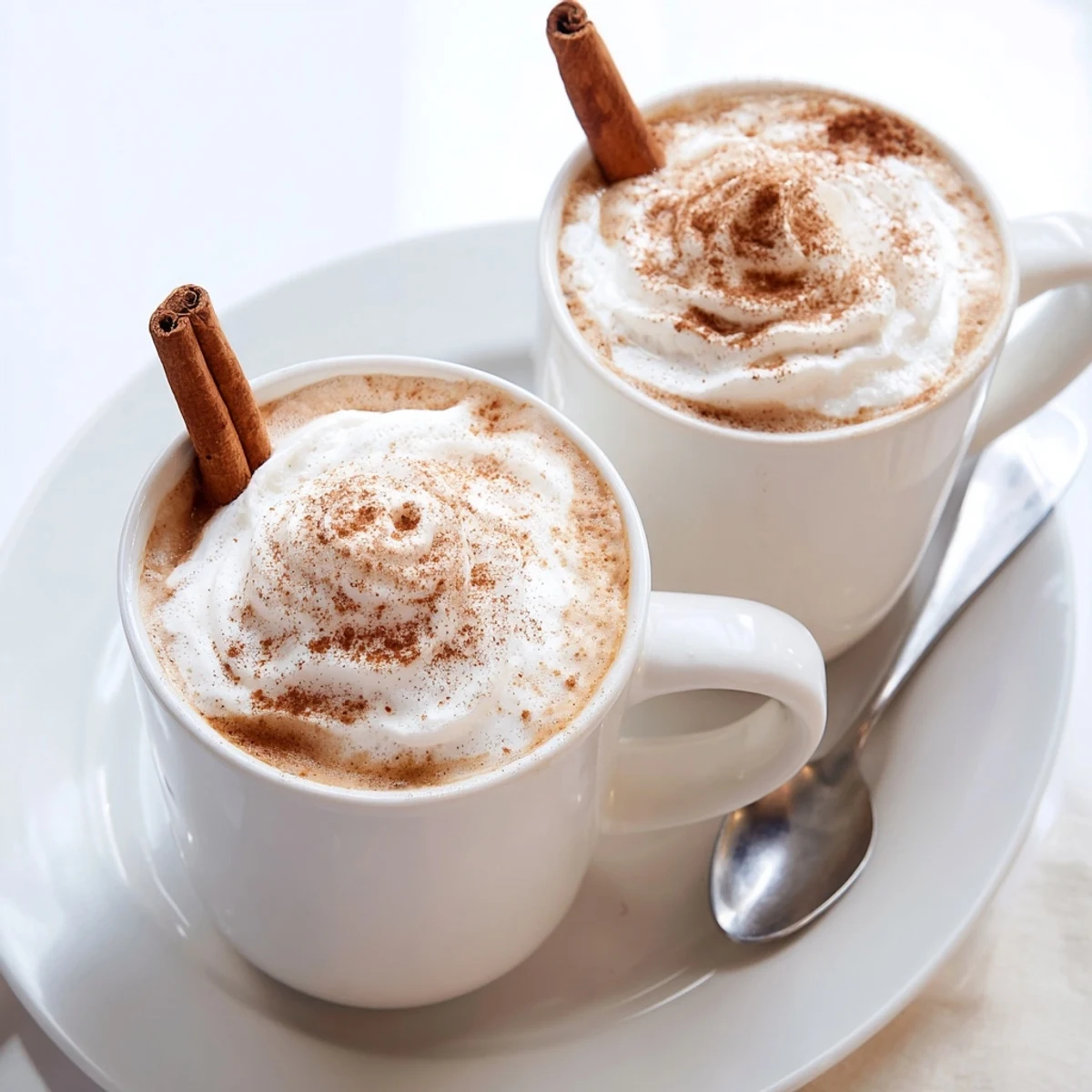 Hands cradling Cozy Winter Lattes, warm spiced milk and cinnamon stick.