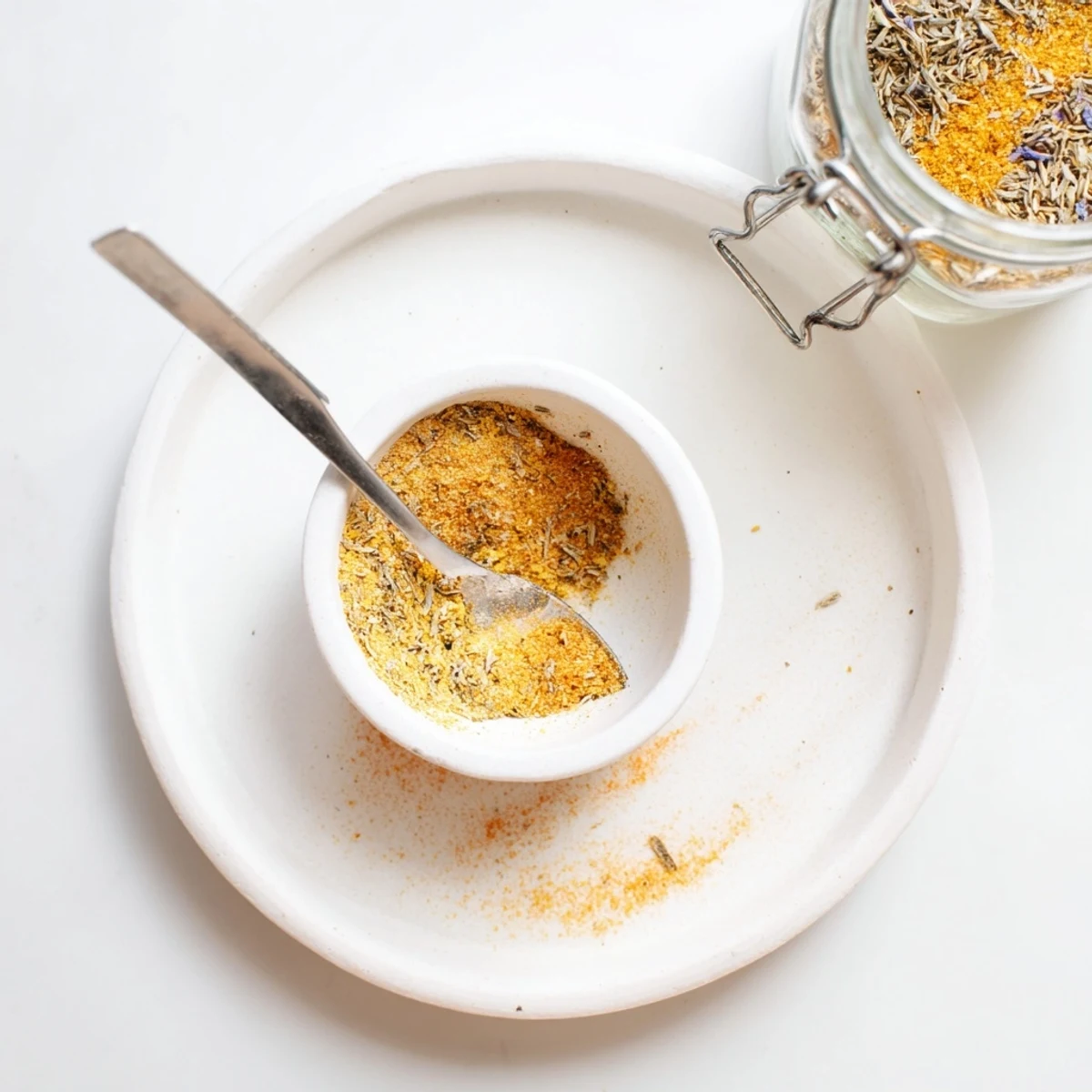 Rustic bowl of Vegan Chicken Seasoning For Rubs, Marinades, And Broth beside lemon