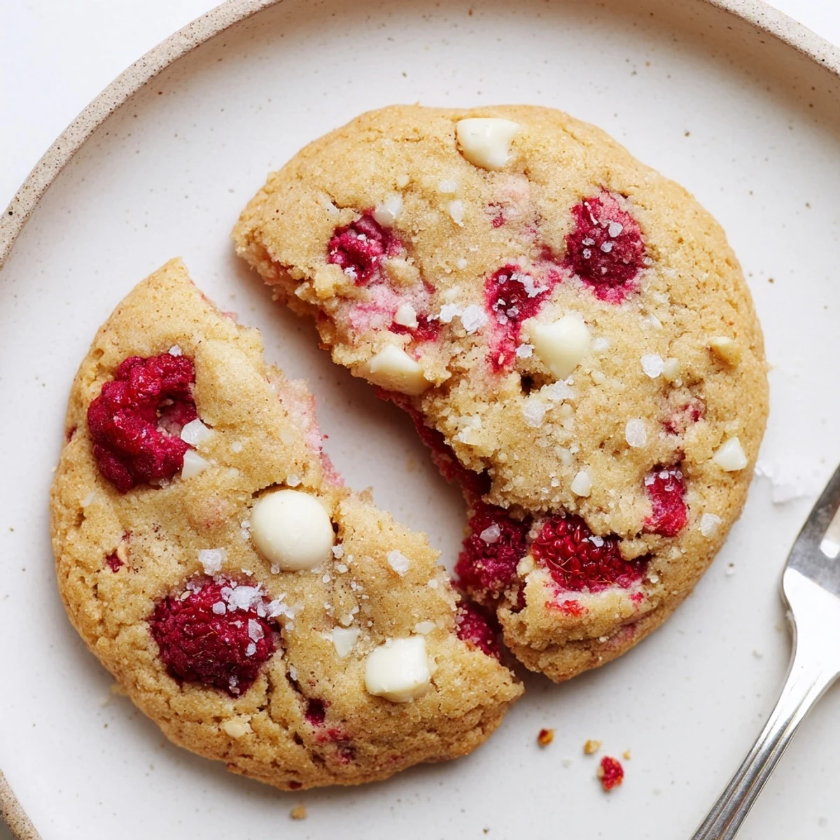 Three Chewy Lemon Raspberry Cookies cooling on a rack, sweet-tart aroma