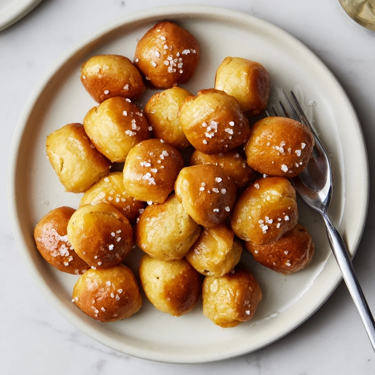 Warm chewy homemade soft pretzel bites arranged on a baking sheet with pretzel texture